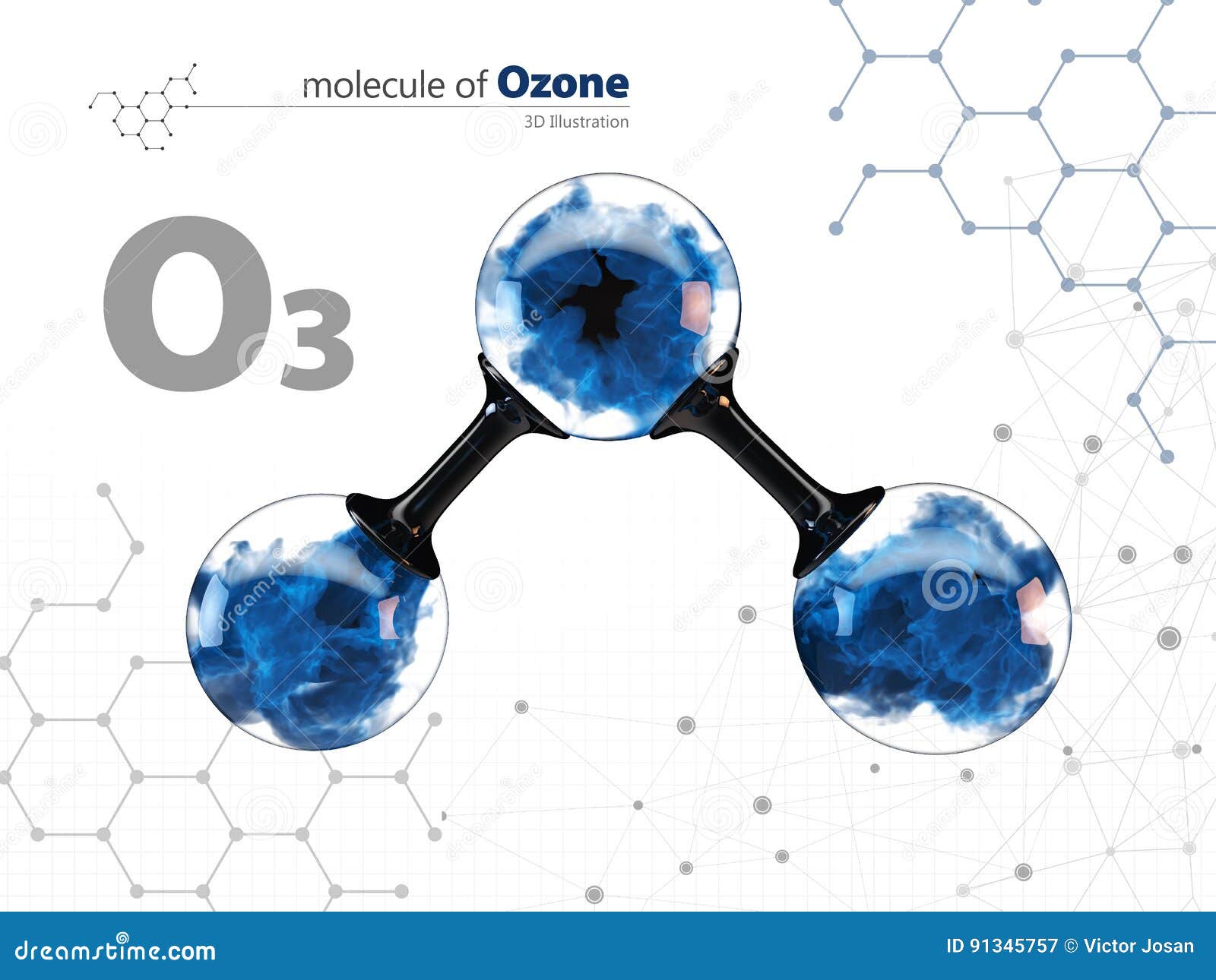 molecule of ozone with with tehnology background,