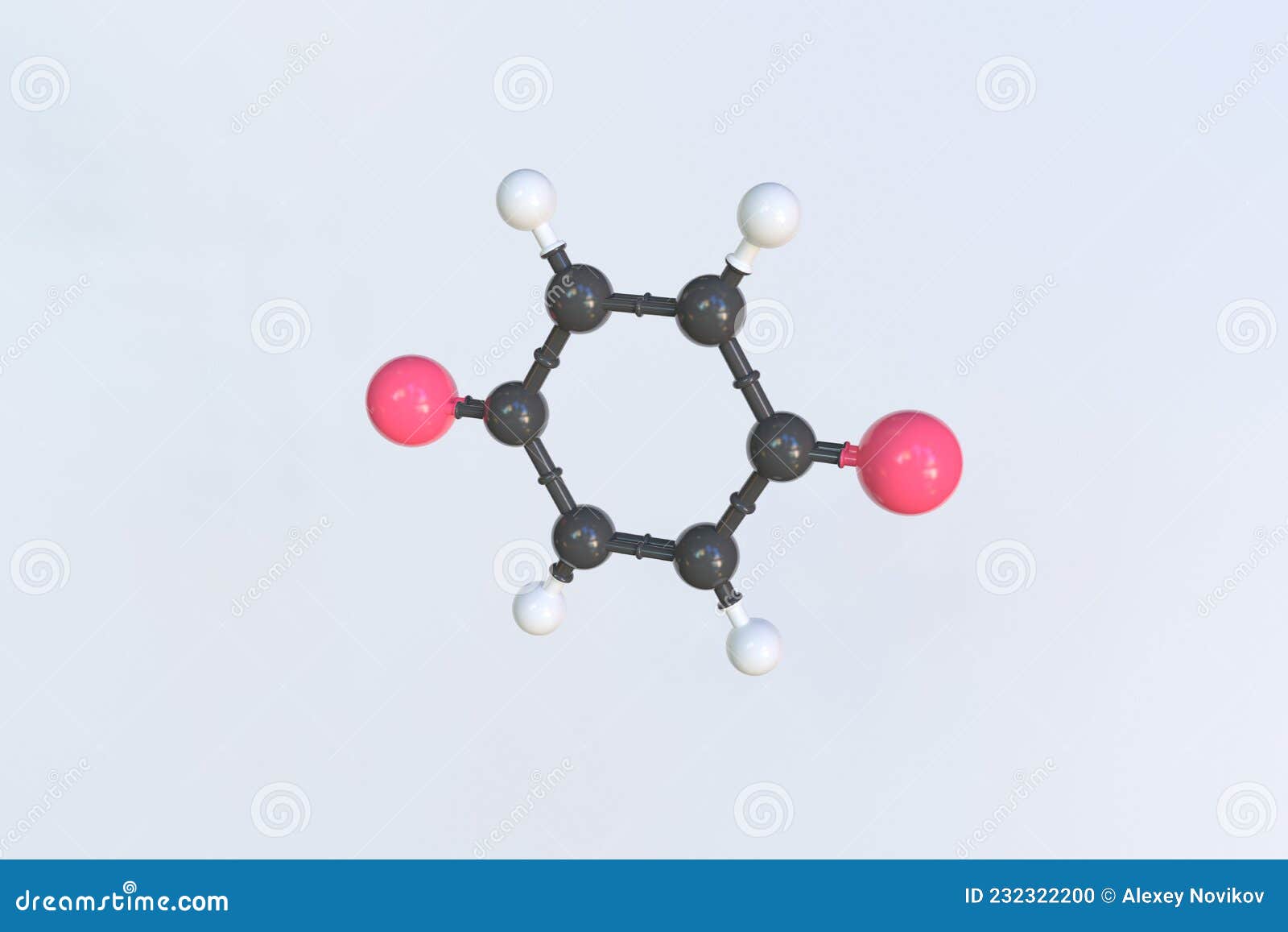 Molecule of Quinone, Isolated Molecular Model. 3D Rendering Stock