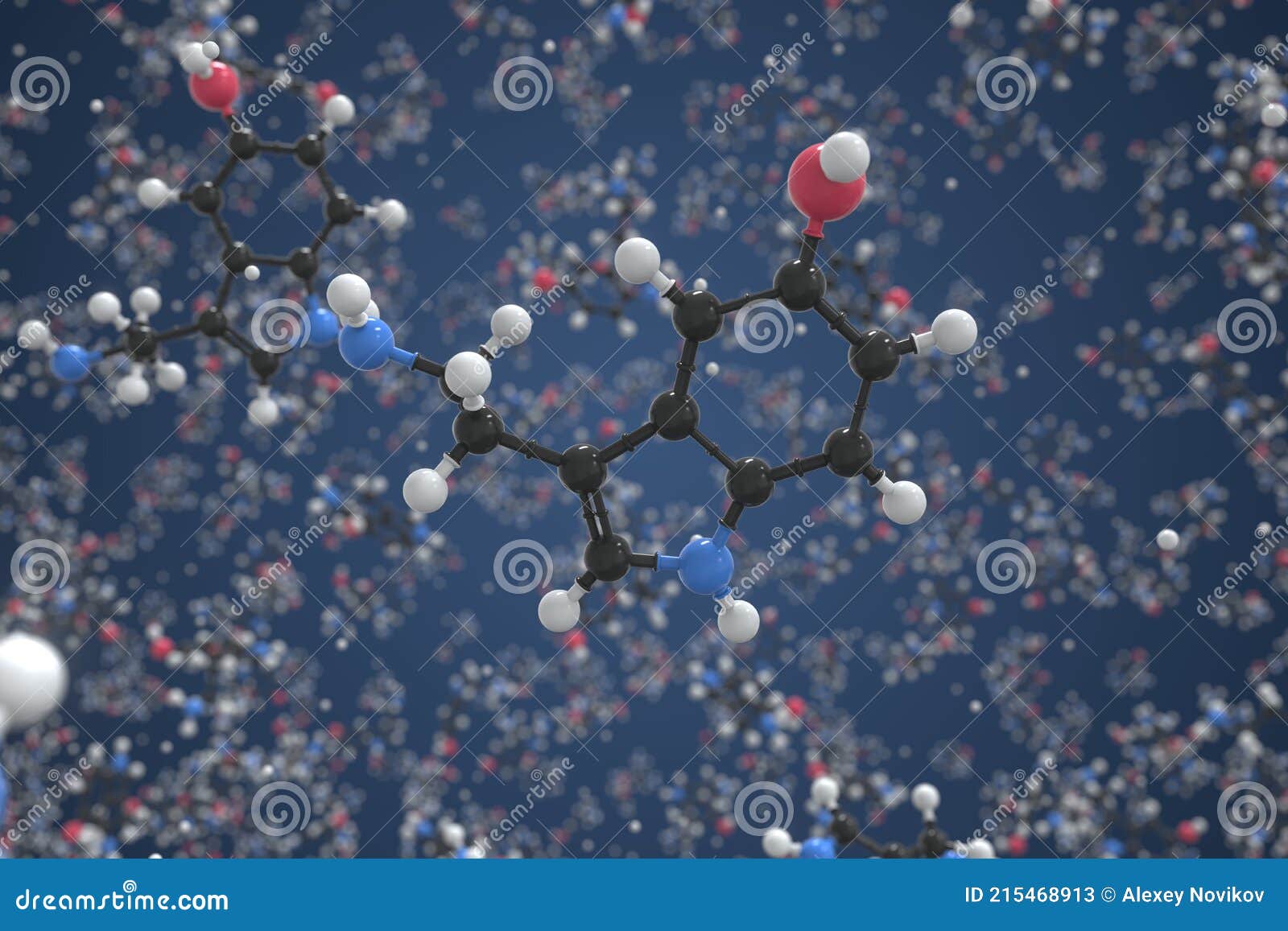 Serotonin Molecule Made with Balls, Scientific Molecular Model