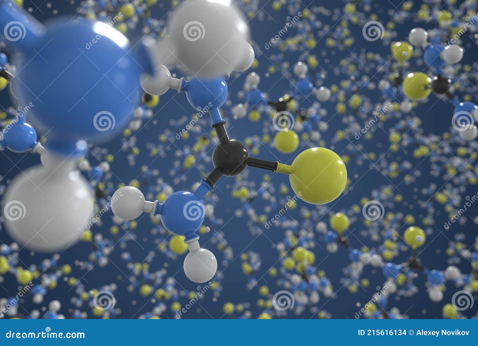 molecule of thiourea, ball-and-stick molecular model. scientific 3d rendering