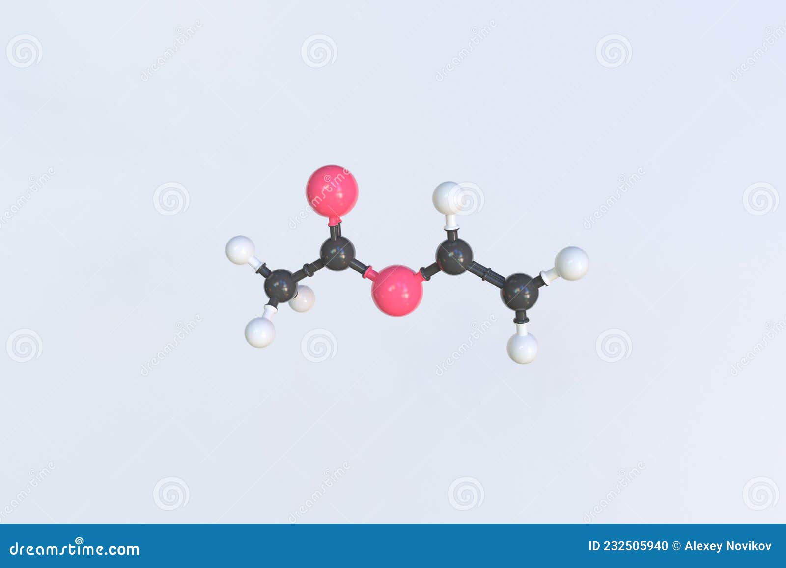 Molecule of Vinyl Acetate, Isolated Molecular Model. 3D Rendering Stock
