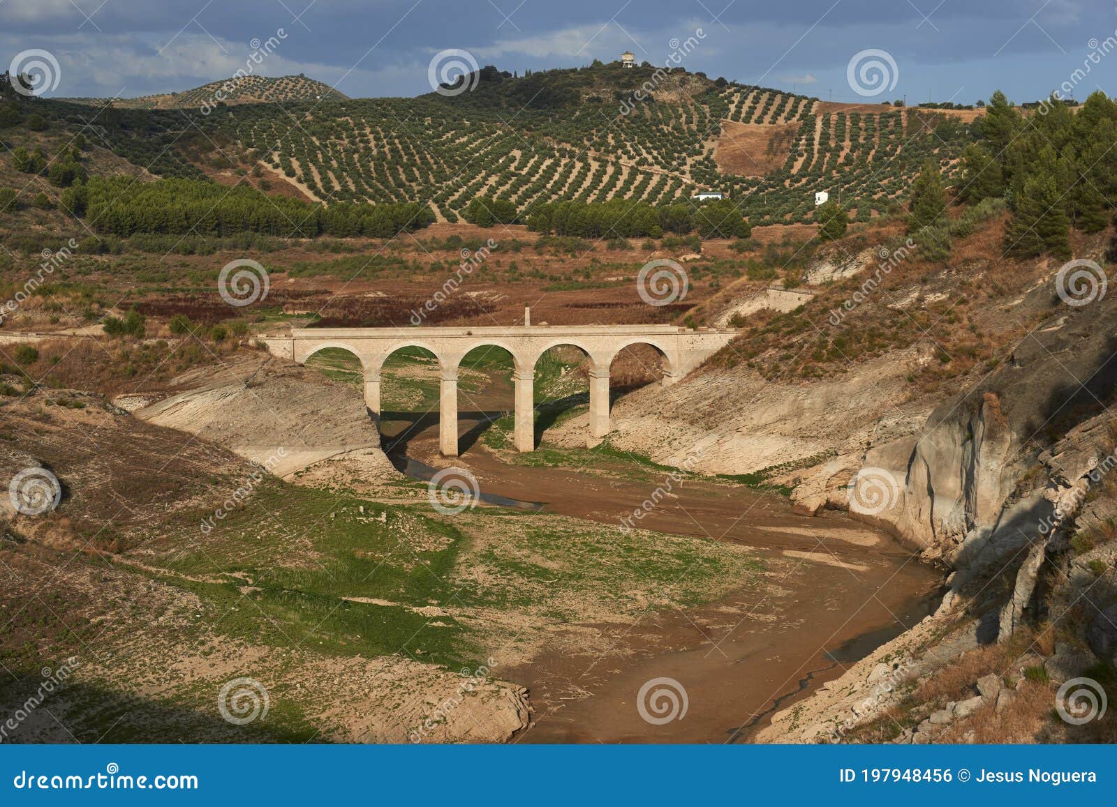 molinillo bridge in iznajar, cordoba province. during the rise of the reservoir, this bridge is submerged.  spain