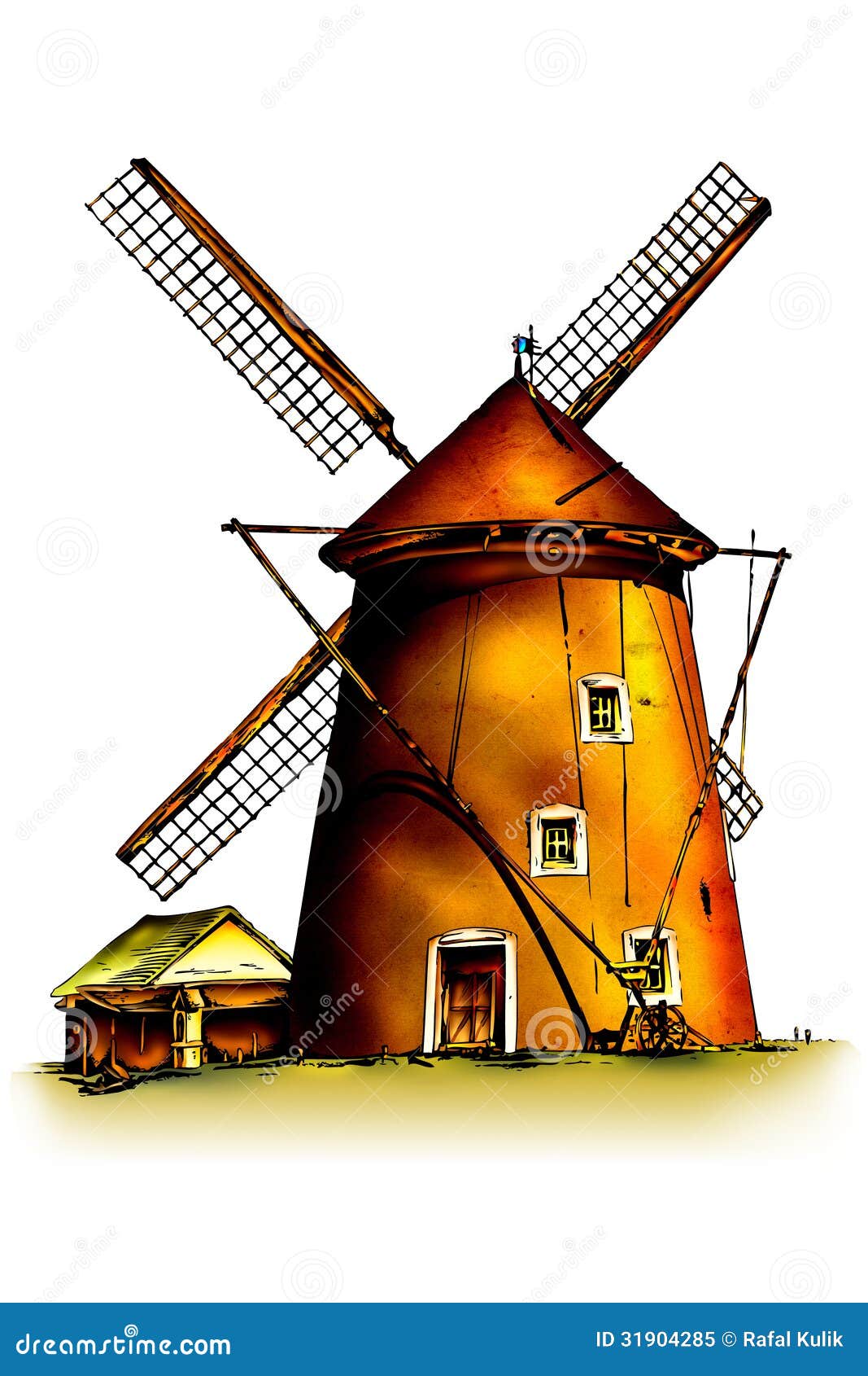 Molino de viento stock de ilustración. Ilustración de antiguo - 31904285