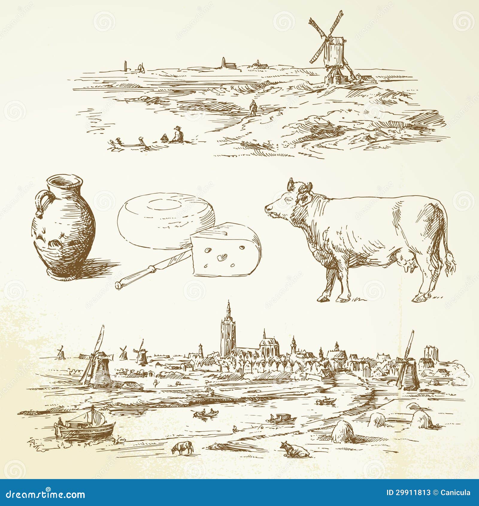 Molino De Viento De Holanda Ilustración del Vector - Ilustración de