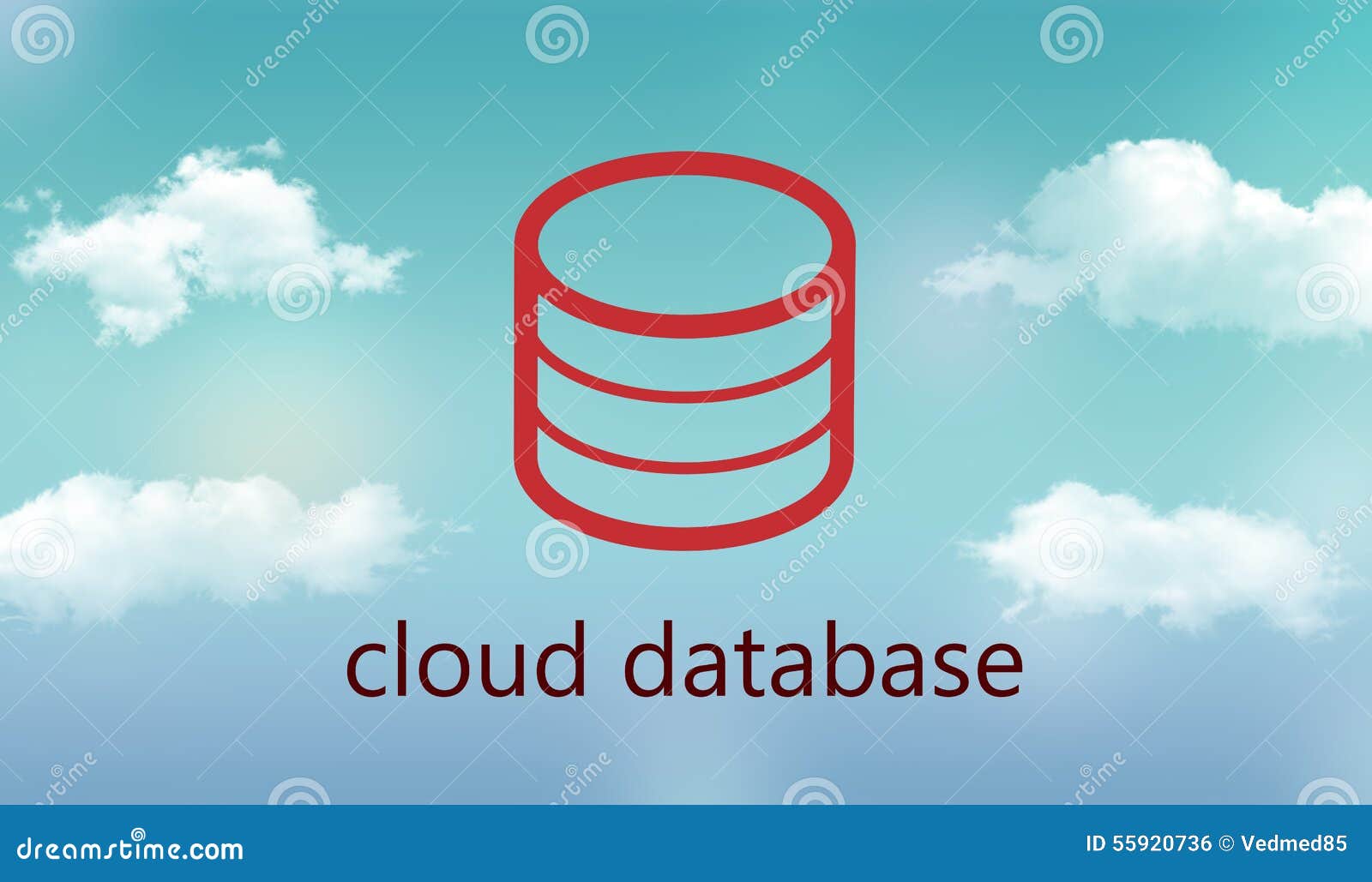 Molndatabasillustration (symbolen av databas på molnig bakgrund)