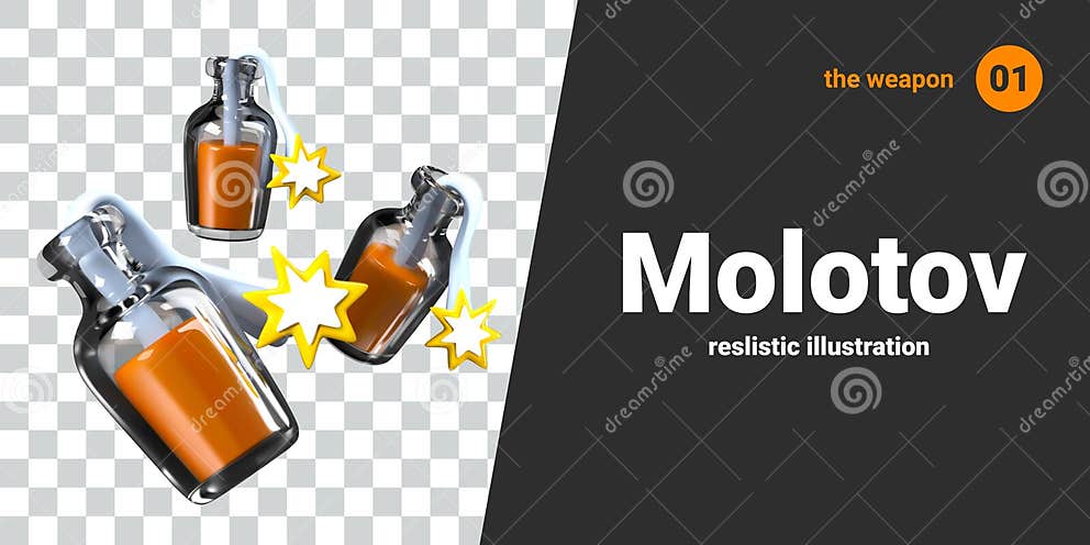 Molotov Cocktail in Realistic Cartoon Style Glass Bottle with Molotov Cocktail in Realistic Cartoon Style Glass Bottle with