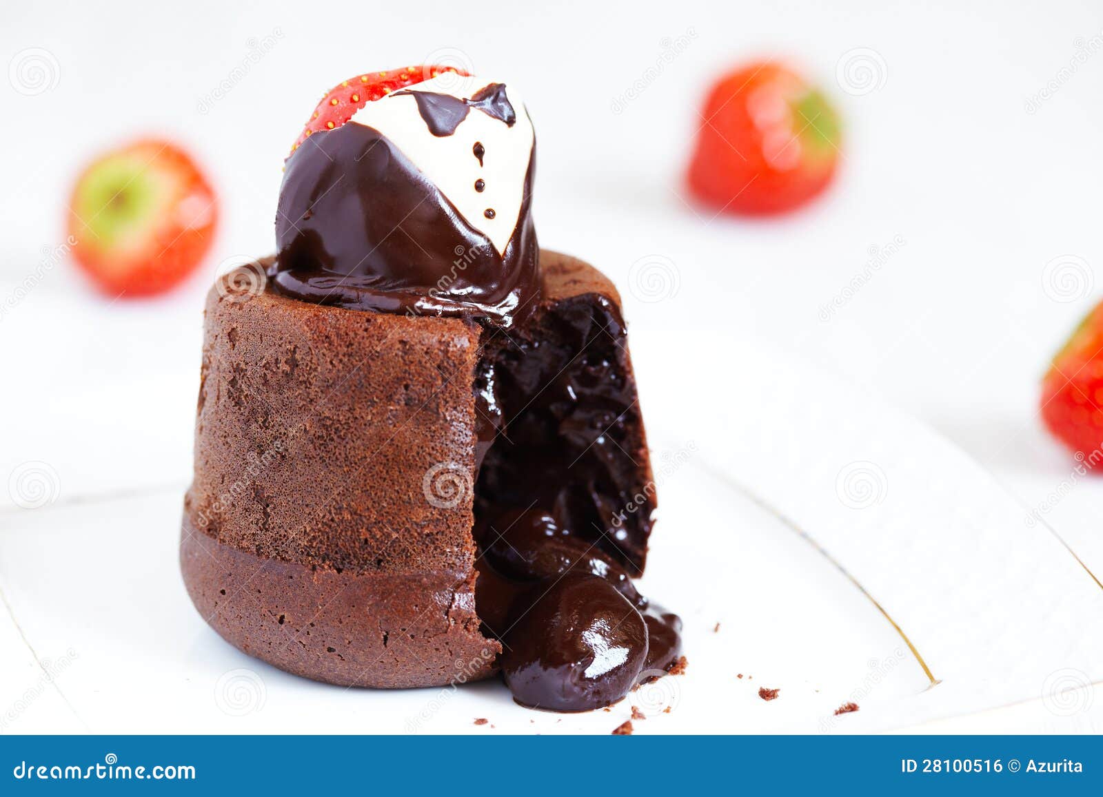 Molten Lava Cake with Strawberry Stock Photo Image of heart, elegant