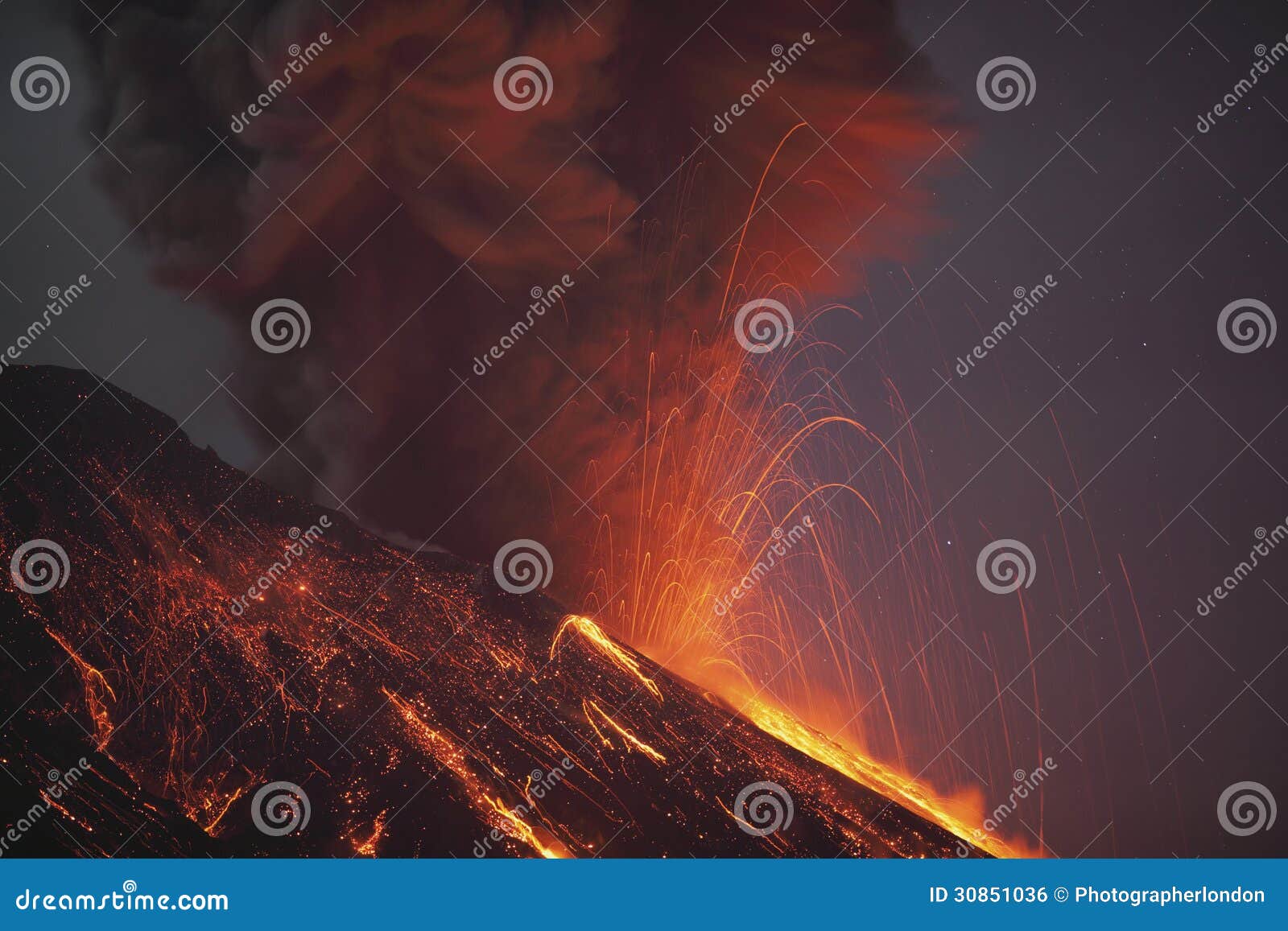 molten lava erupting from sakurajima kagoshima japan