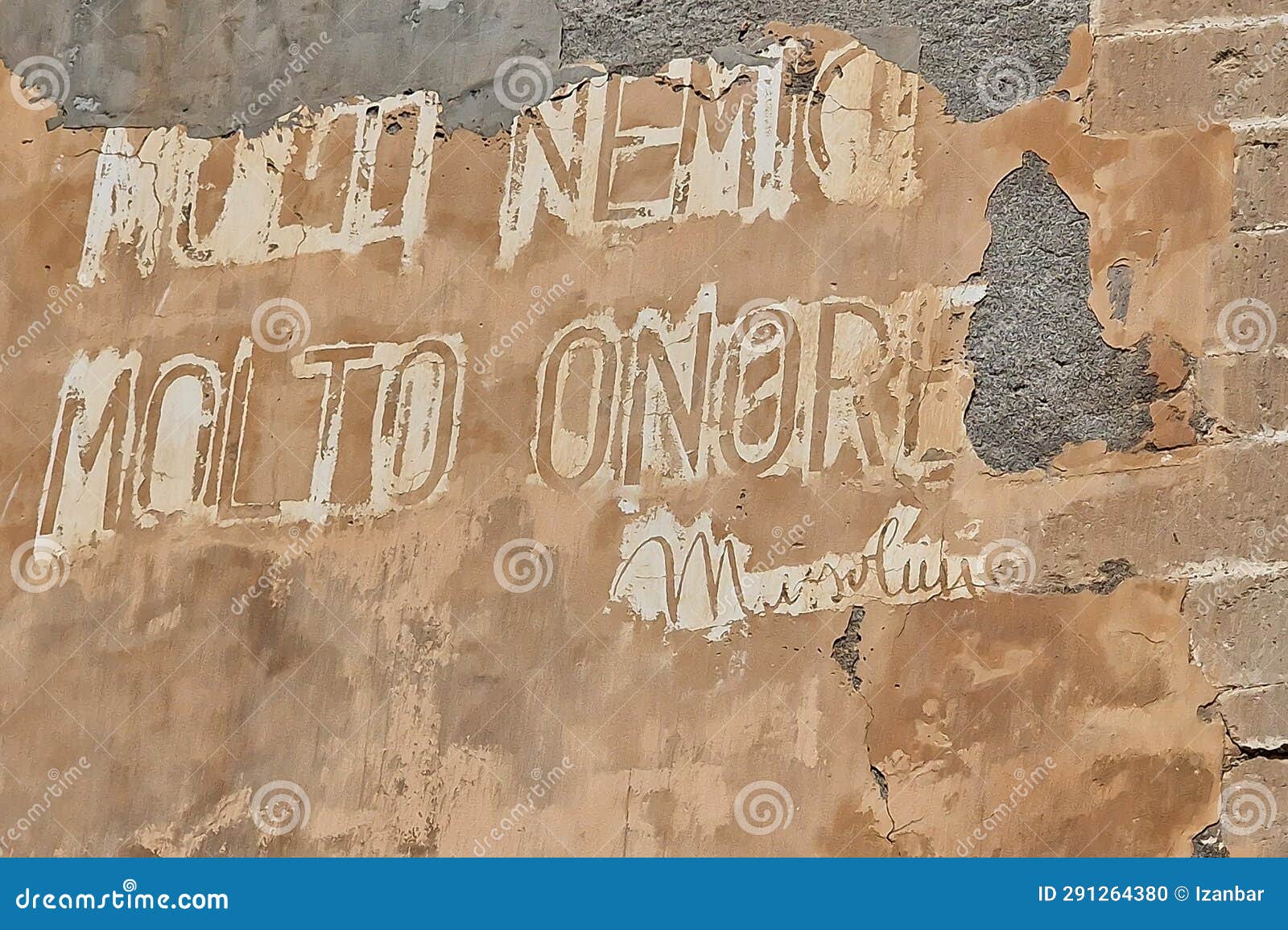 molti nemici molto onore english many enemies much honor benito mussolini fascism writing on building in siracuse, sicily, italy