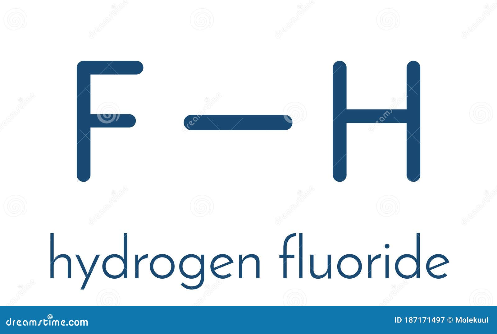 Molécule hf de fluorure d'hydrogène. Formule squelettique.