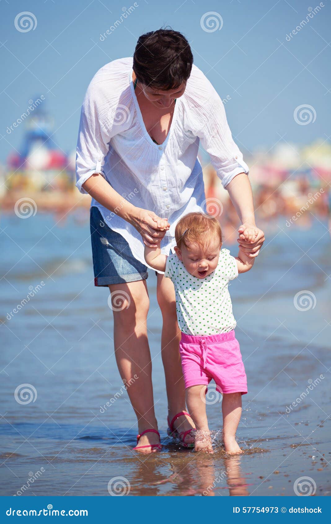 Mom and Baby on Beach Have Fun Stock Image Image of daughter, holiday