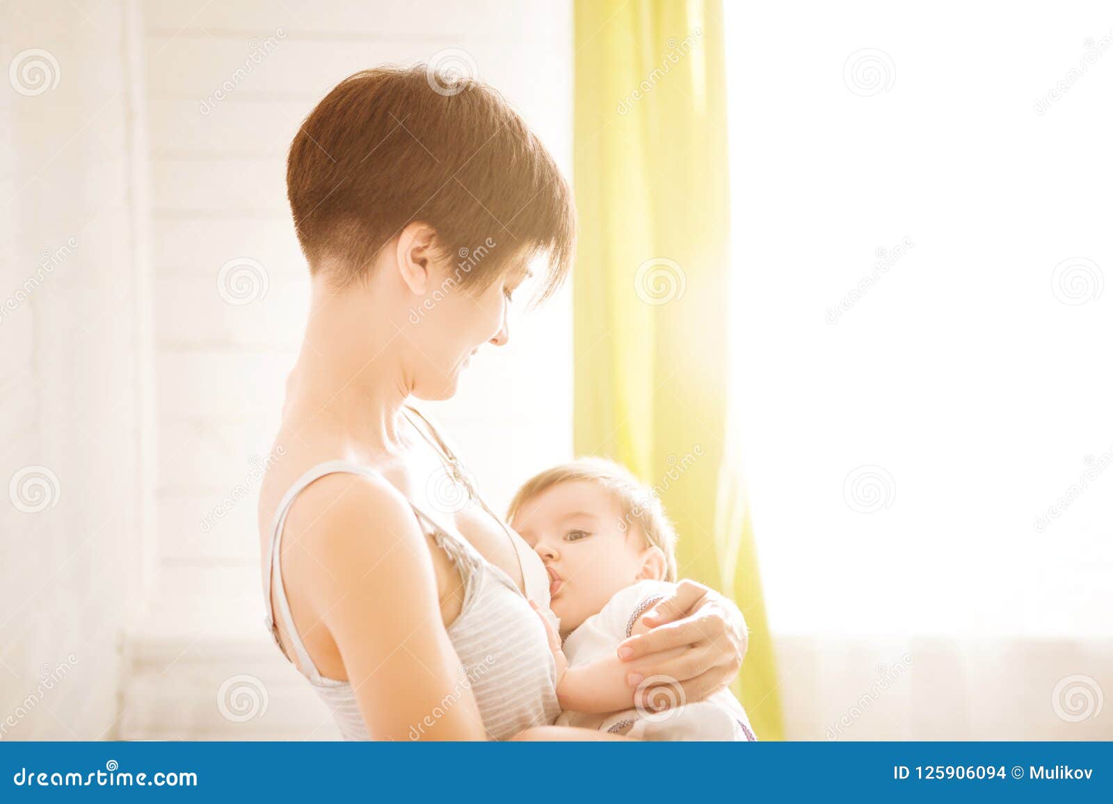 Mom Breast Feeding Baby Over Window Lighting Stock Photo Image of