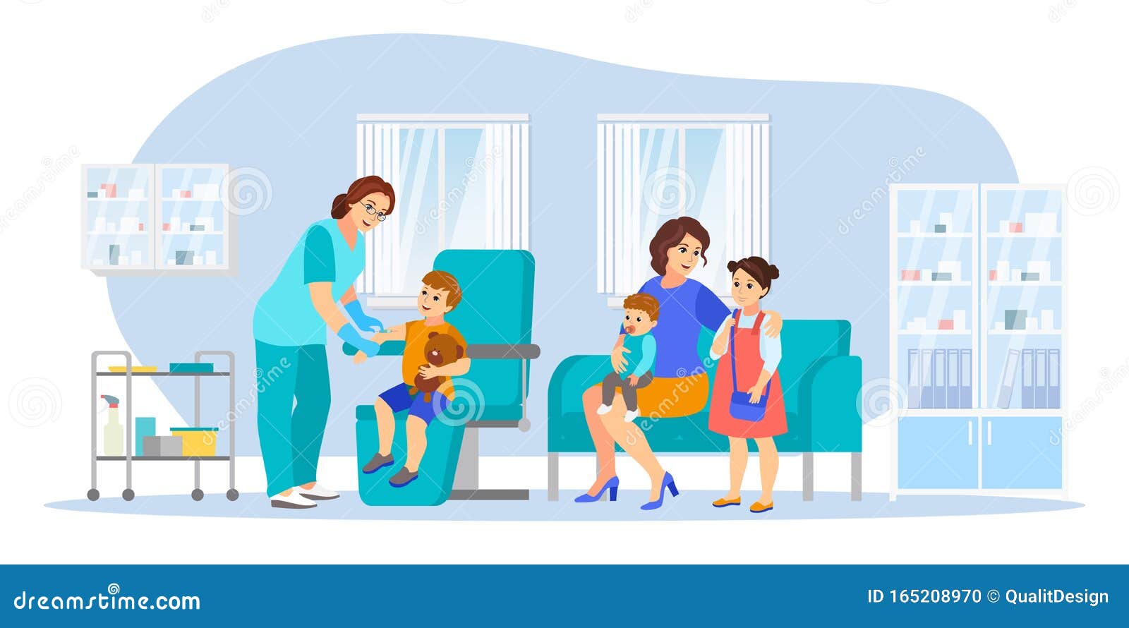 mom with children makes vaccinations,  . healthcare, infection prevention, family immunization concept