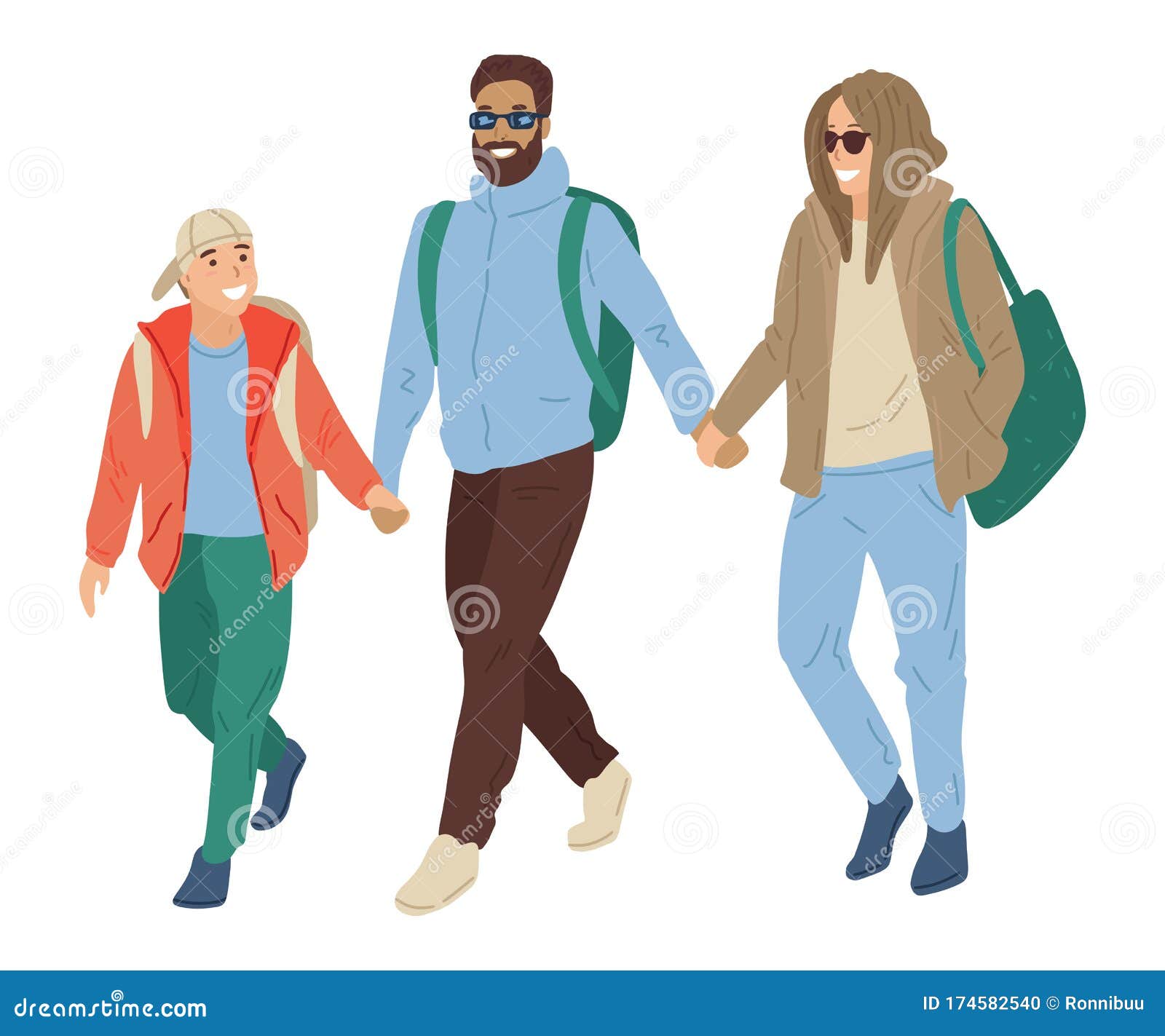 Download Mom Dad And Son Go Together Hand In Hand. Family On Walk. Vector Illustration Stock Vector ...