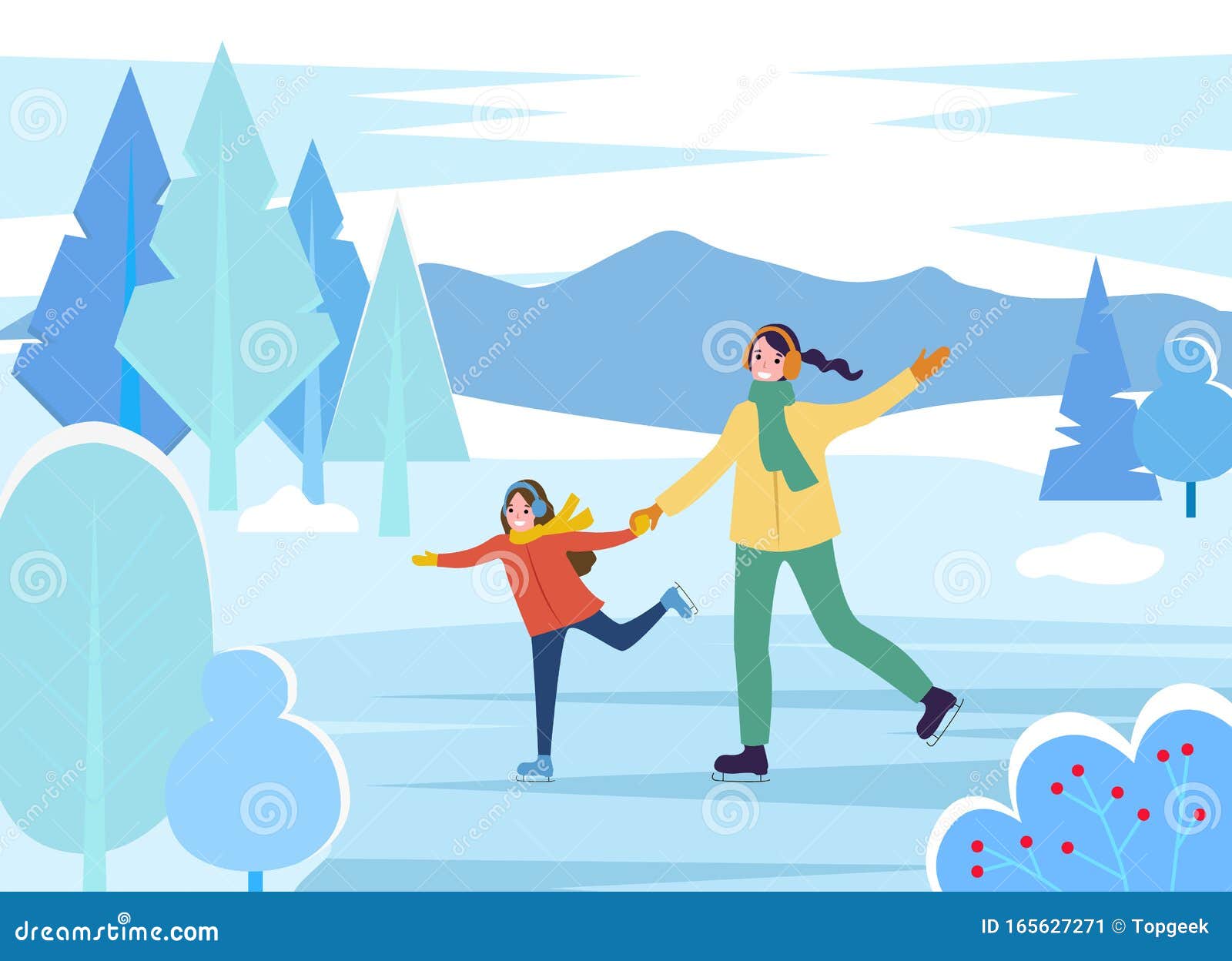 Download Mom And Daughter Figure Skating On Rink Together Stock ...