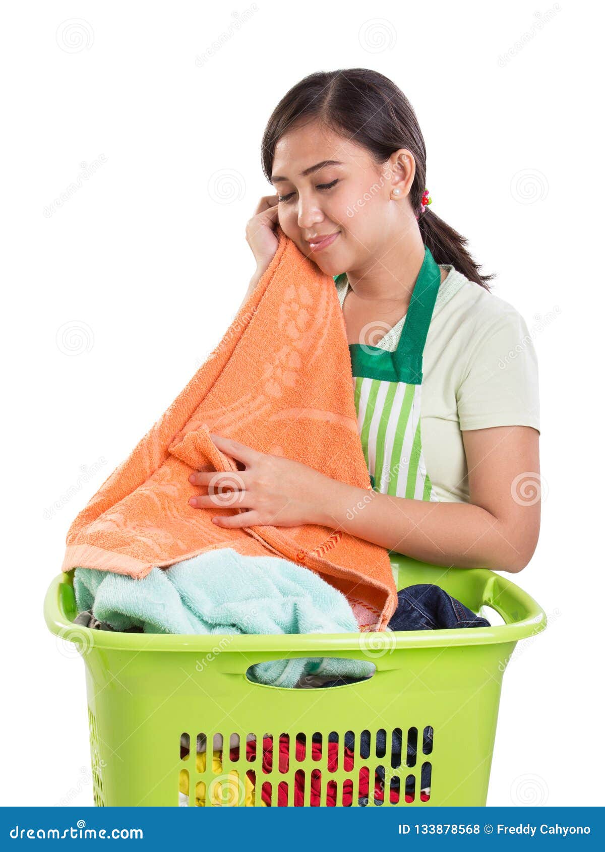 Mom Feels the Softness of Her Laundry Work Stock Photo - Image of ...