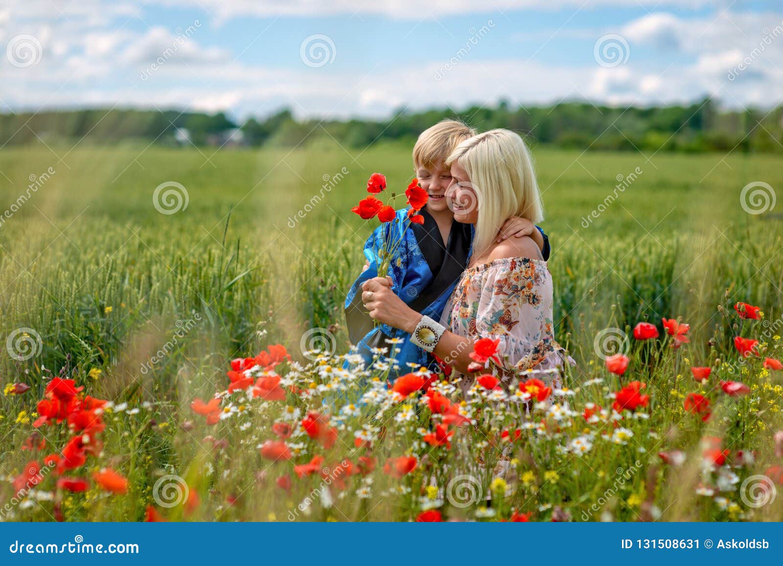 Mom with Her Son in a Magnificent Mea