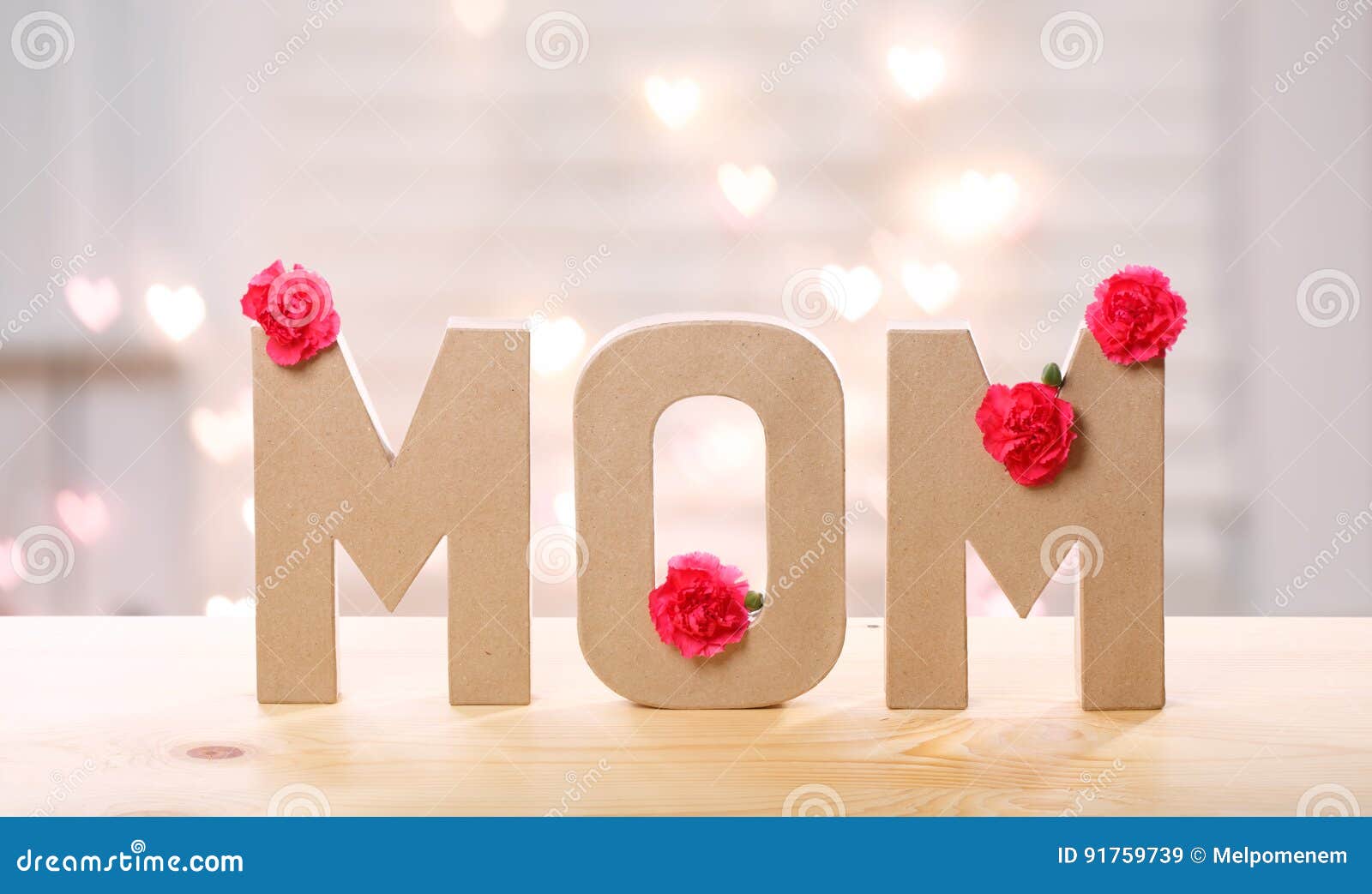 Mom Letter Blocks with Pink Carnation Flowers Stock Image - Image of ...