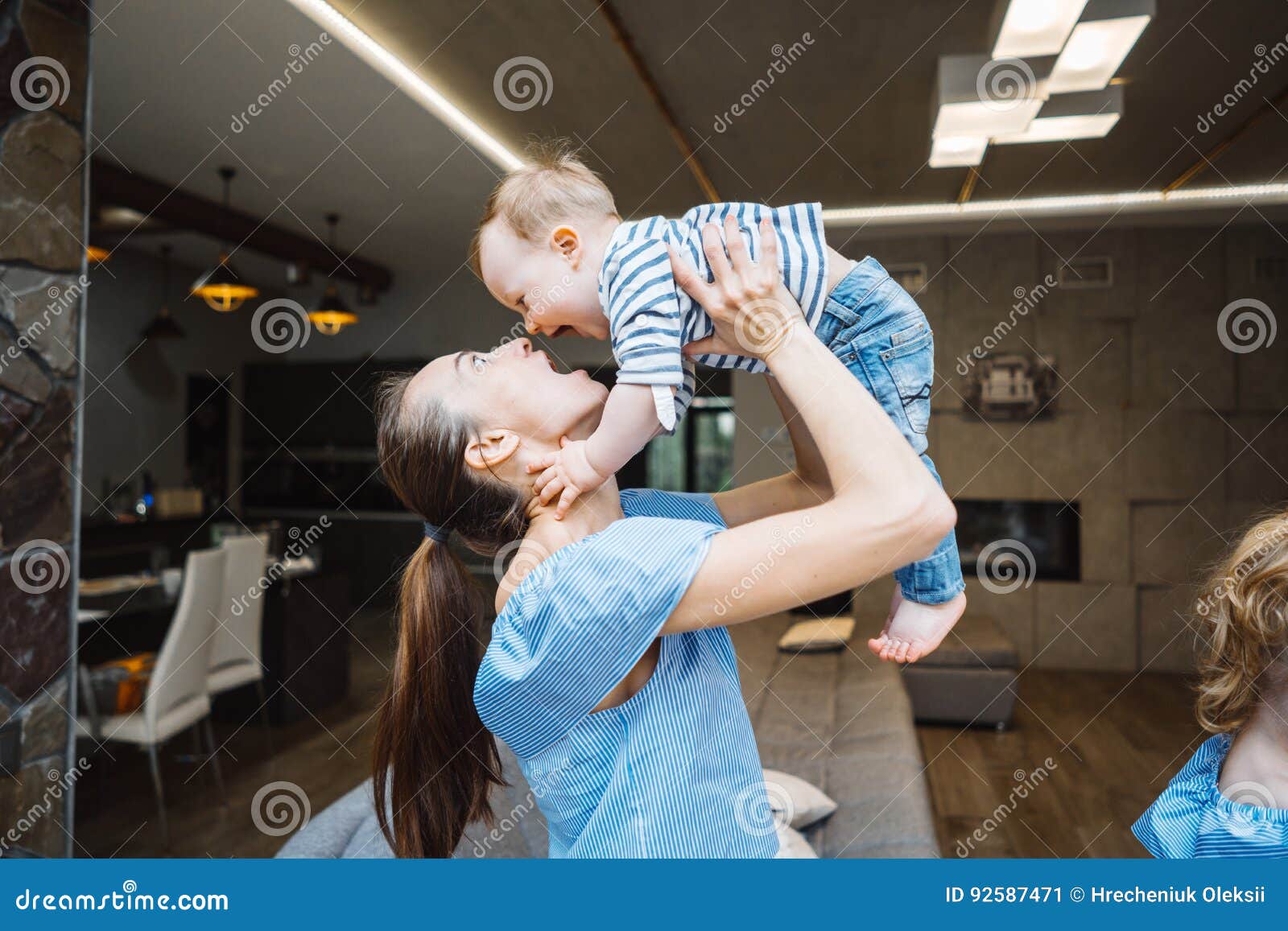 Mom And The Little Son Are Having Fun Stock Image Image Of Childhood