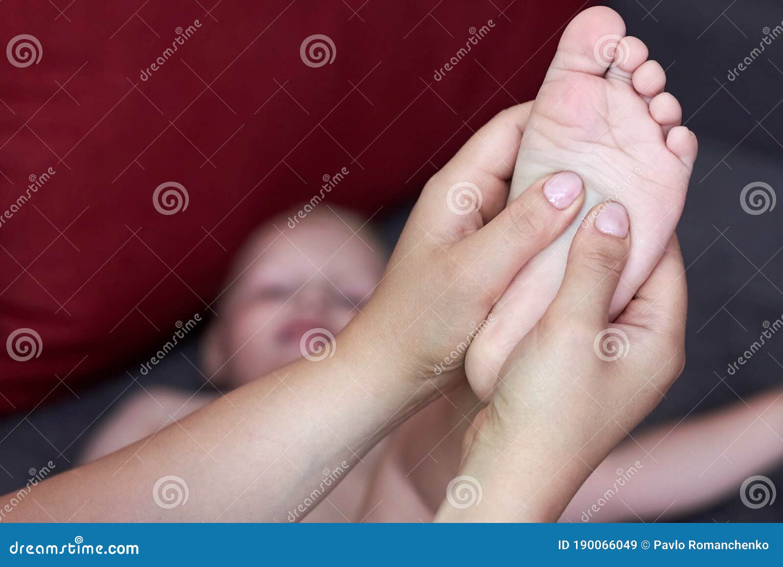 Mom Makes Foot Massage To Her Young Child Stock Image Image