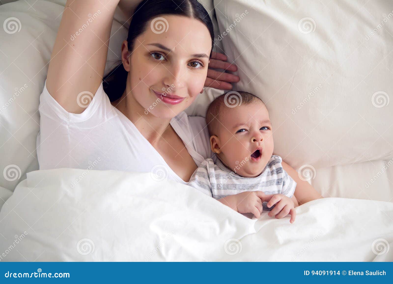 Mom with a Newborn Son Lying Stock Photo Image of looks, mother 94091914