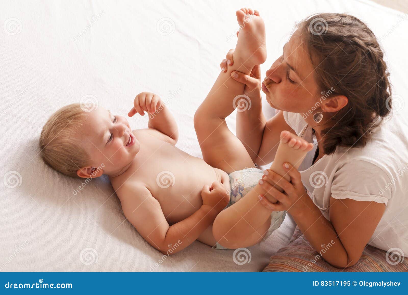 Mom Play Change Baby Son Diaper Stock Image - Image of little ...