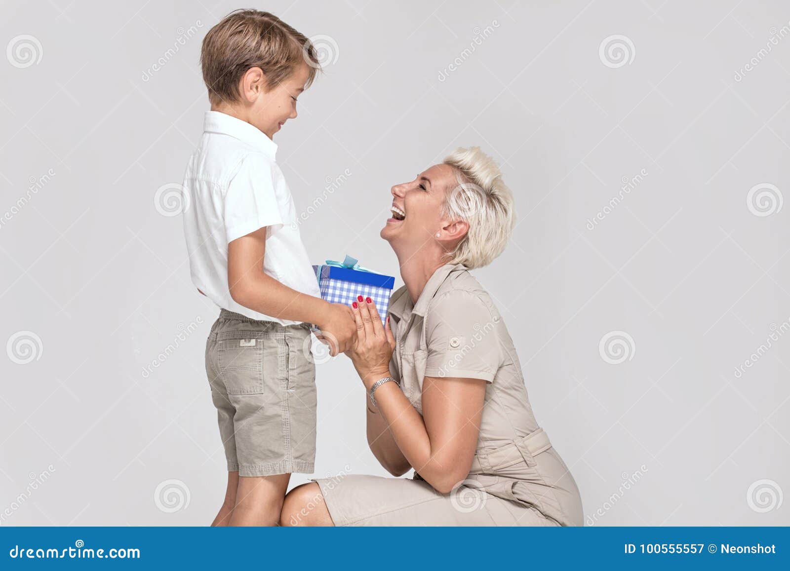 Mom Posing with Young Son, Smil