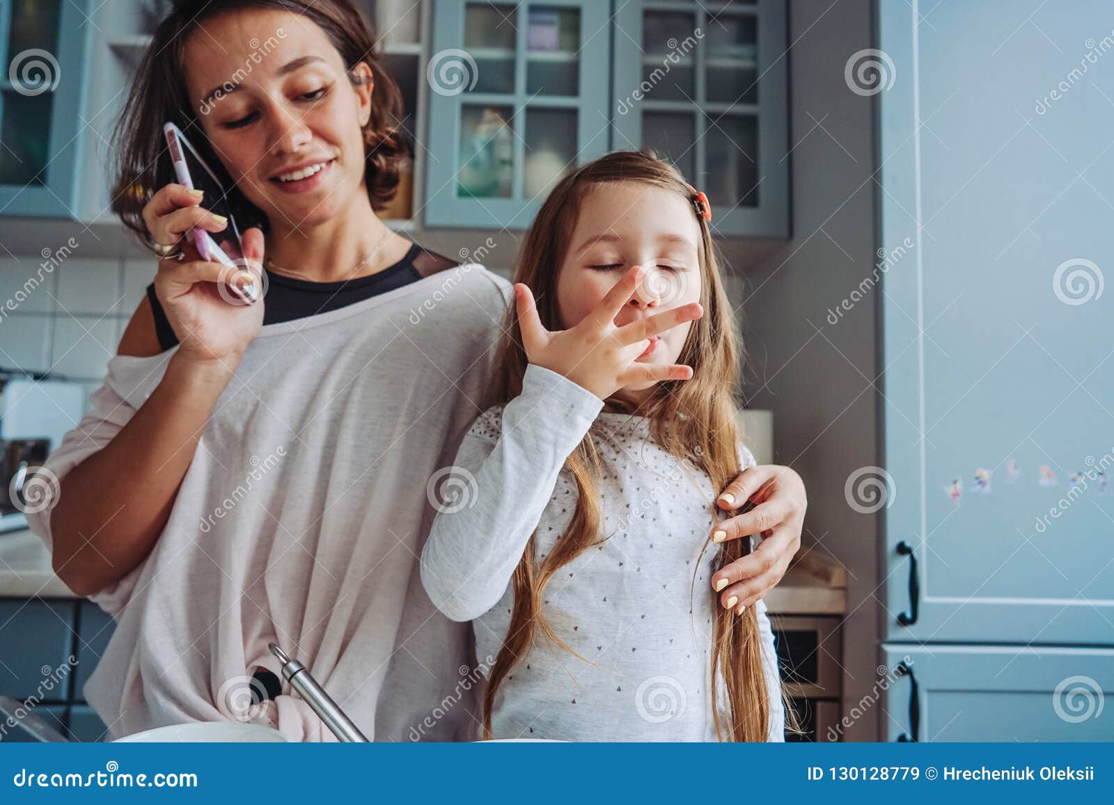 Mom Teaches Her Little Daughter To Cook Food Stock Image Image Of