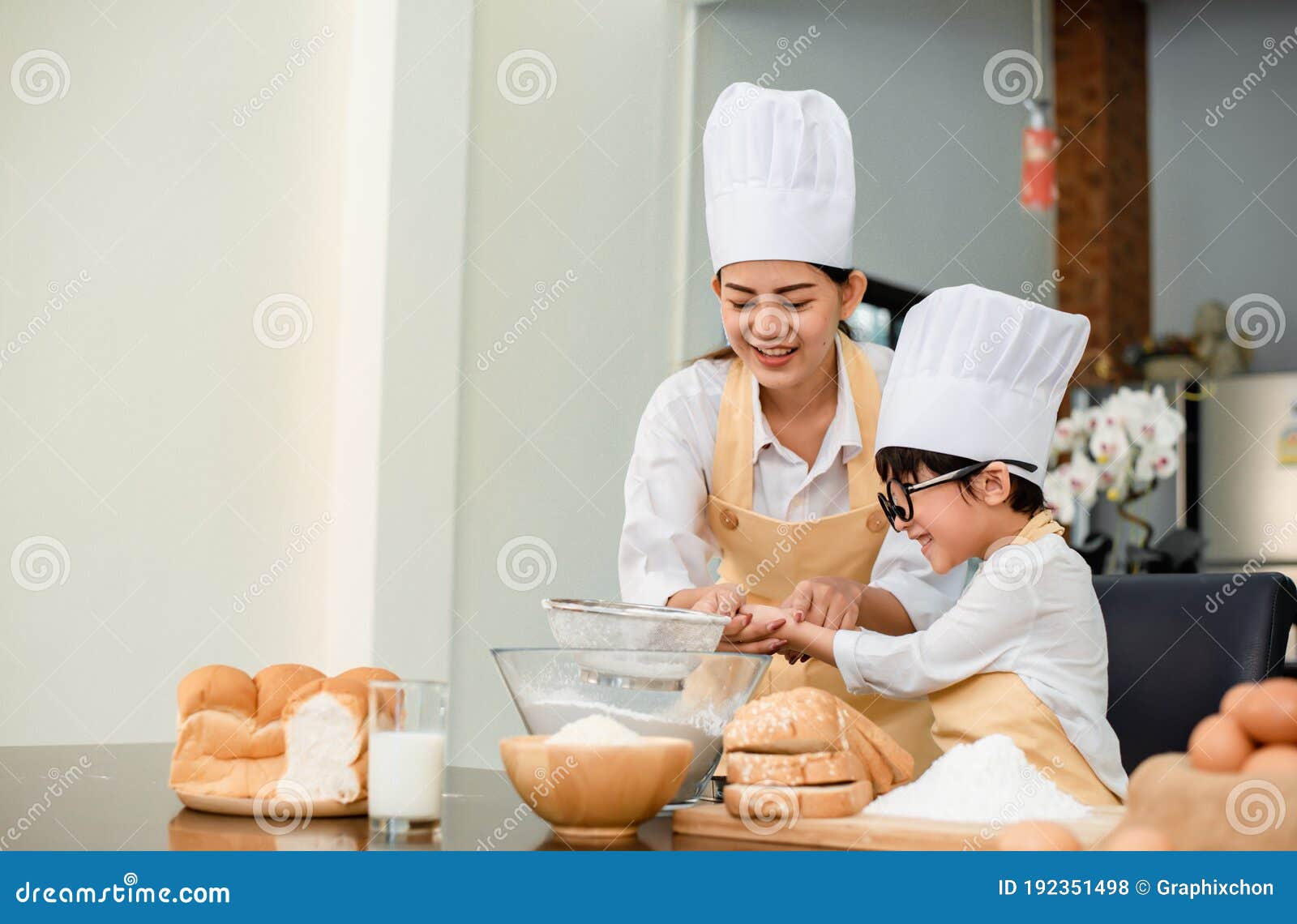 Mom Teaching Son For Cooking Food Mother And Kid Daily Lifestyle At