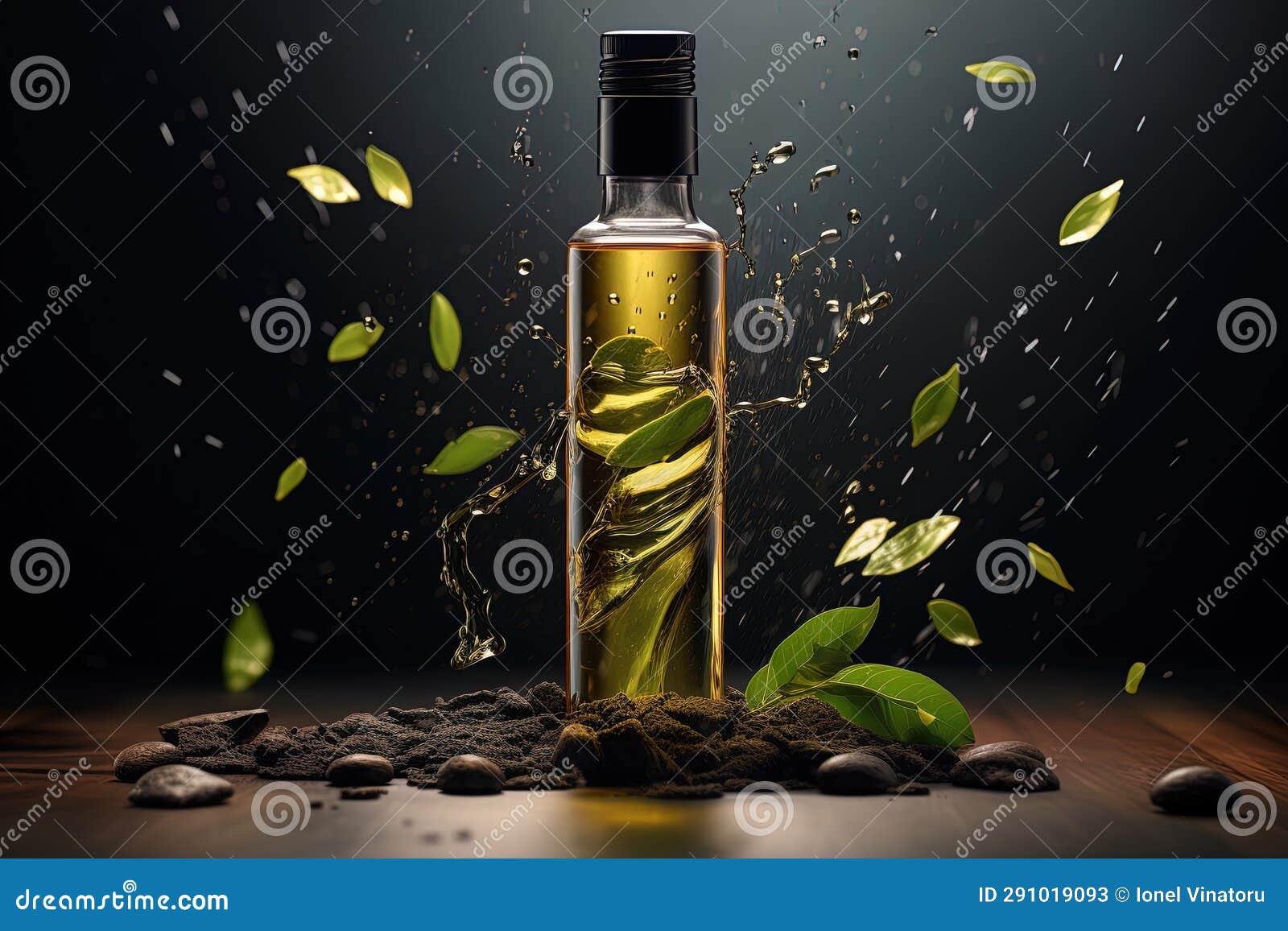 Moment when Olive Oil is Sprayed on a Surface. Drizzle of Olive Oil