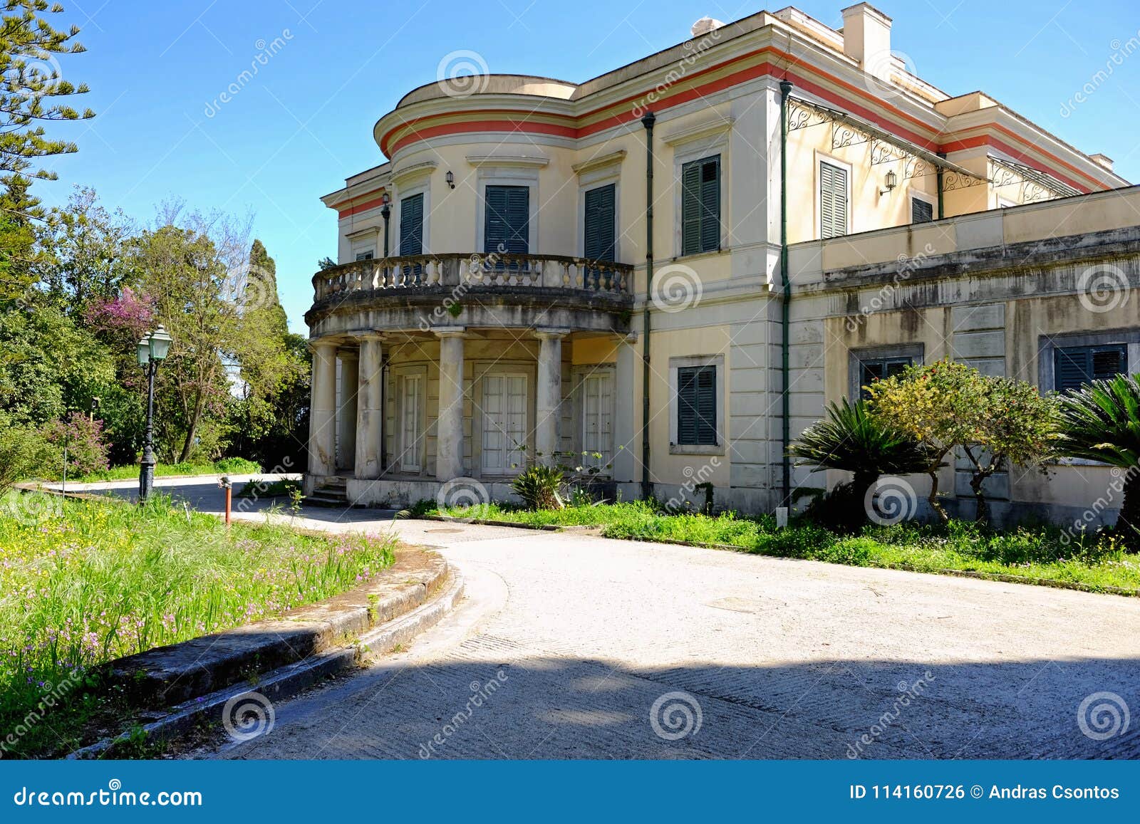 the mon repos palace wit its park in corfu town, greece