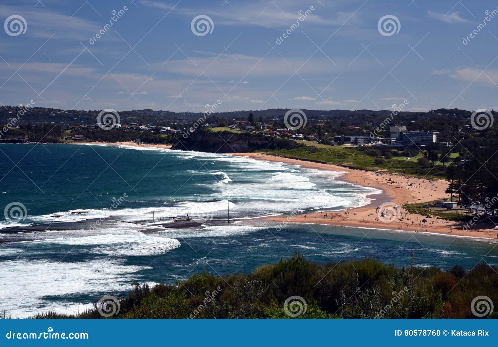 Mona Vale Beach Rock Pool Distant Panoramic View Stock Photos Free