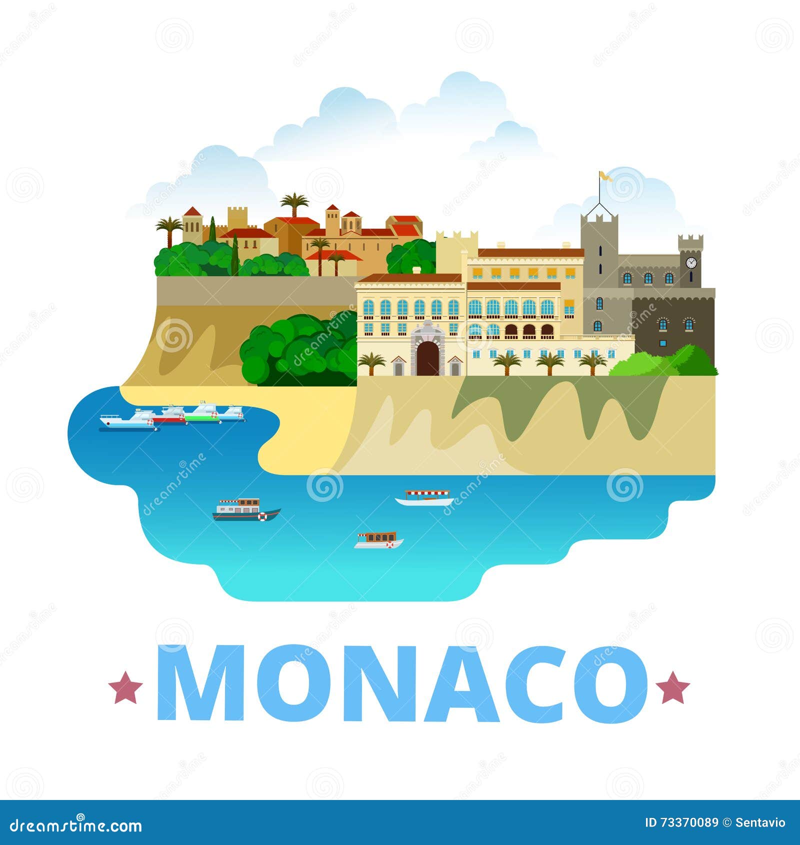 monaco country  template flat cartoon style