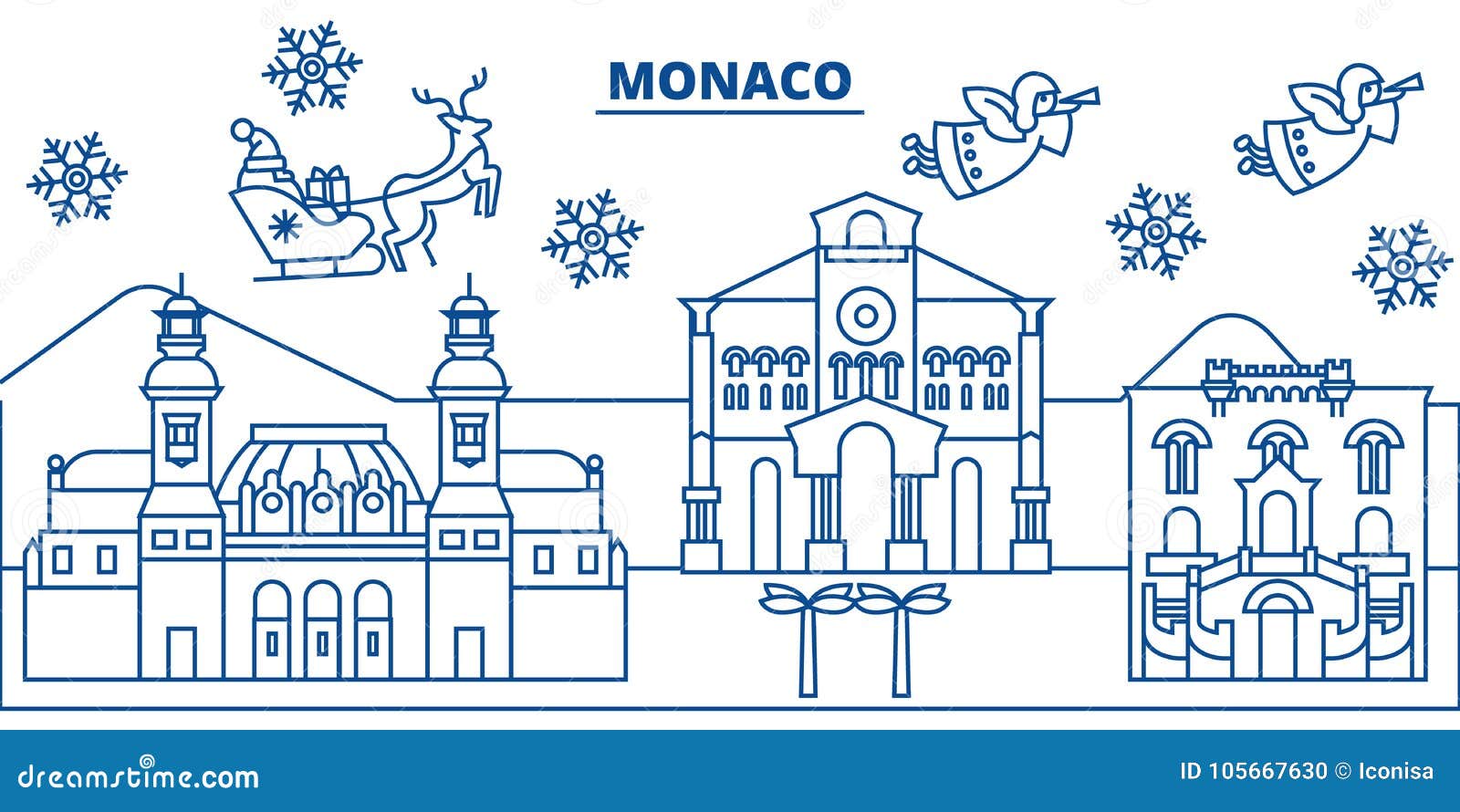 Monaco Winter City Skyline. Merry Christmas, Happy New Year Stock ...