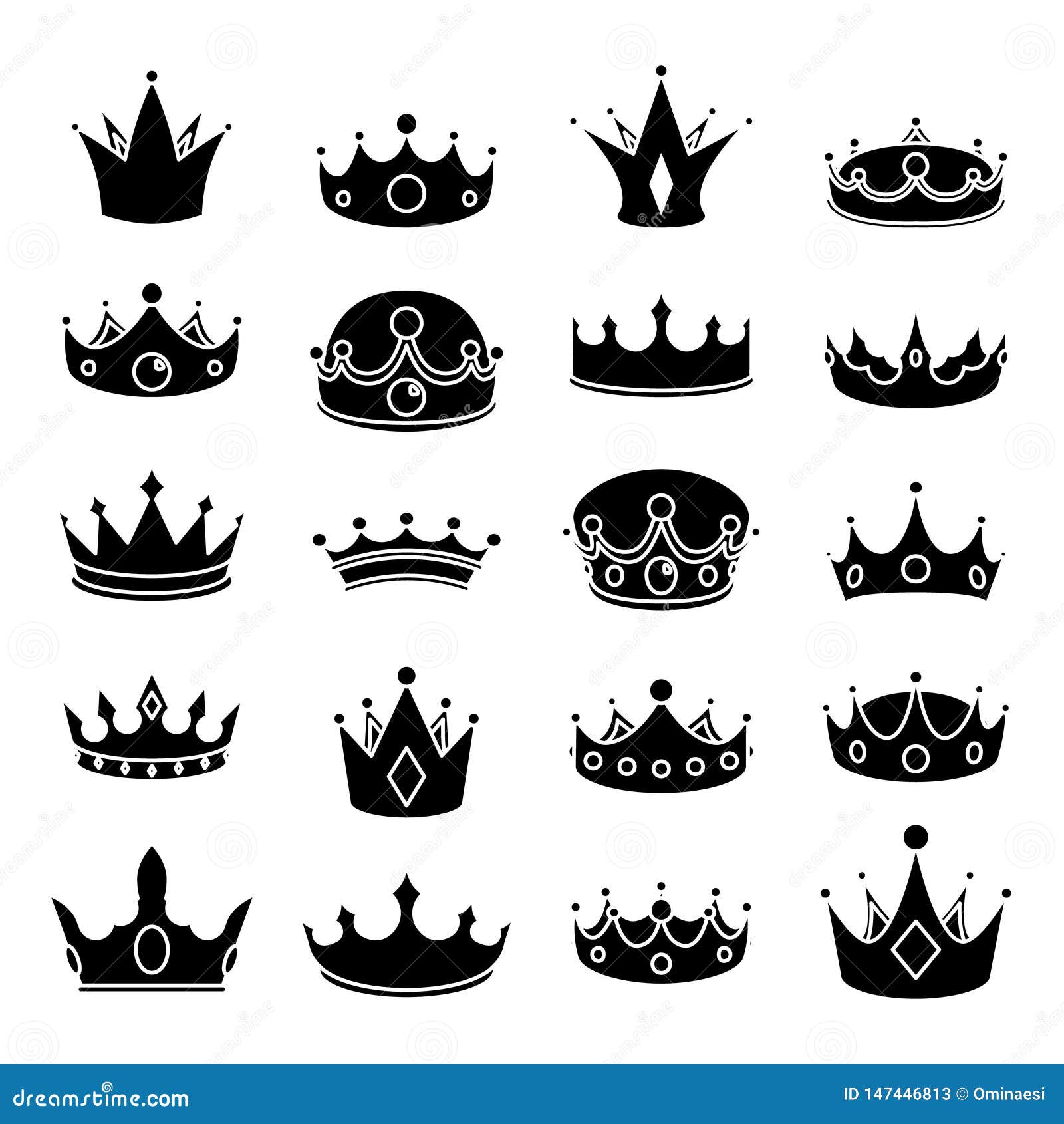 Monarch Medieval Royal Crown Queen King Lord Princess Prince Head Cartoon  Silhouette Icons Set Isolated Vector Stock Vector - Illustration of head,  isolated: 147446813