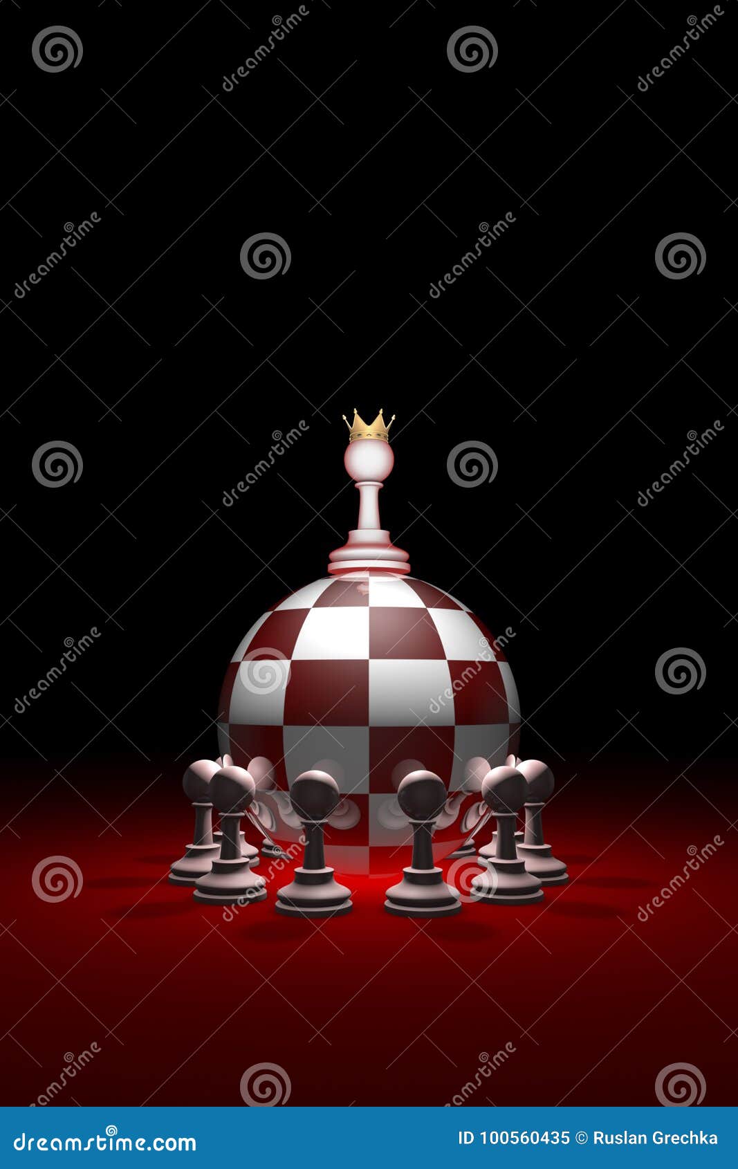 monarchy. power without oppositions. chess metaphor. 3d render