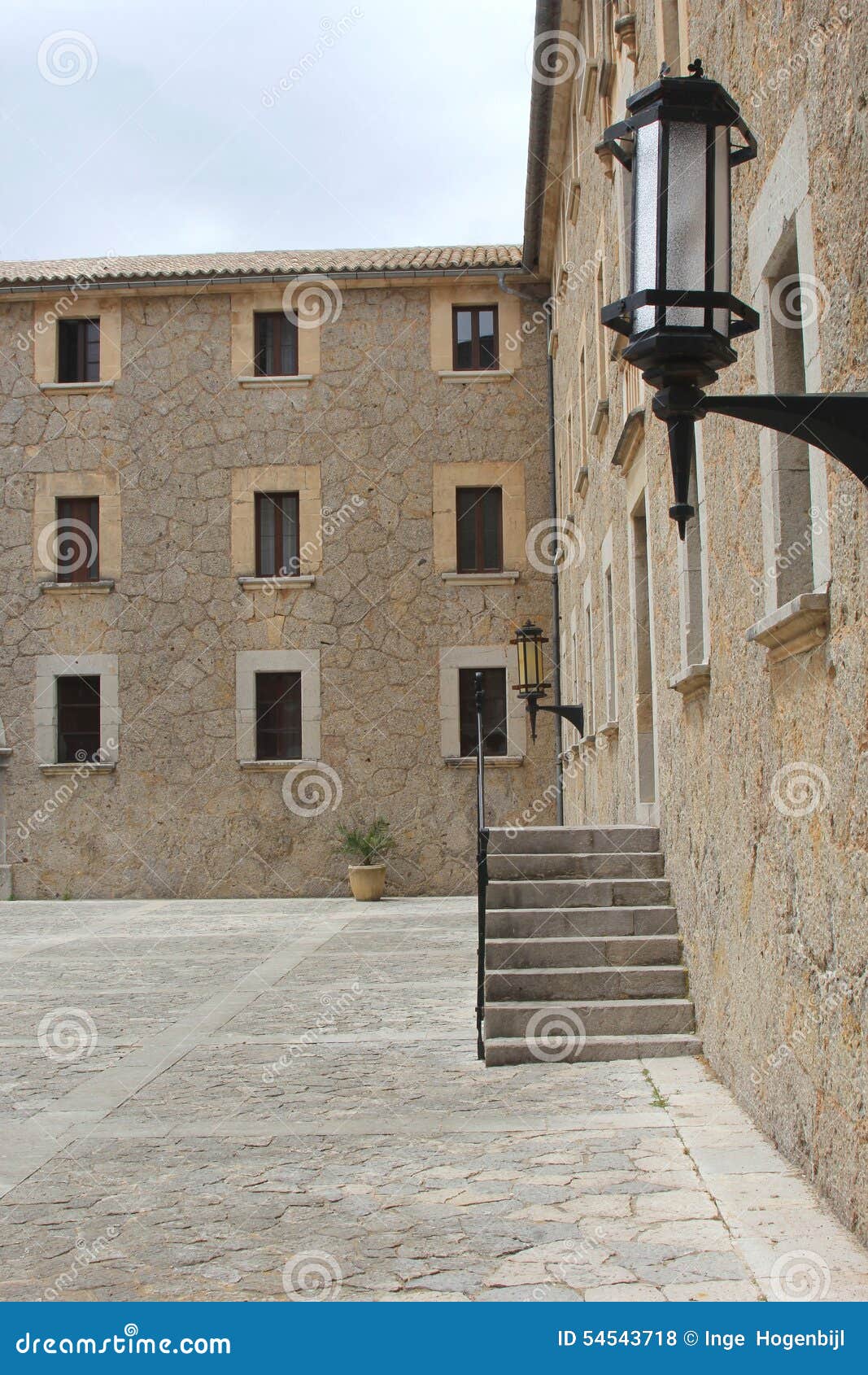 courtyard of monastery el santuari de lluc, mallorca, spain
