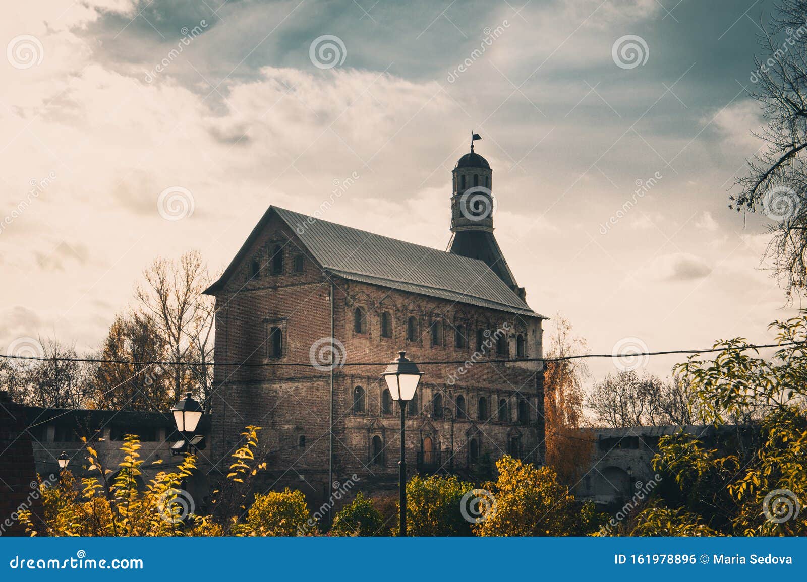 monastery yard with view to shushilo administrative buildin and dulo tower, simonov monastery, moscow, russia