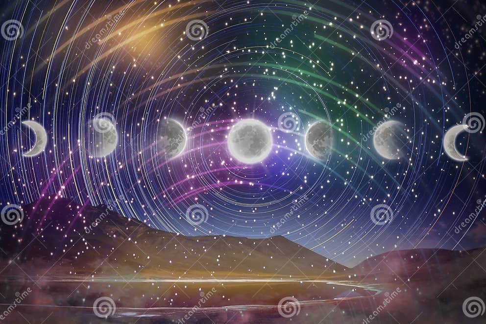 Mond Teilt Mondzyklus in Konzept Timelapse Des Nächtlichen Himmels in
