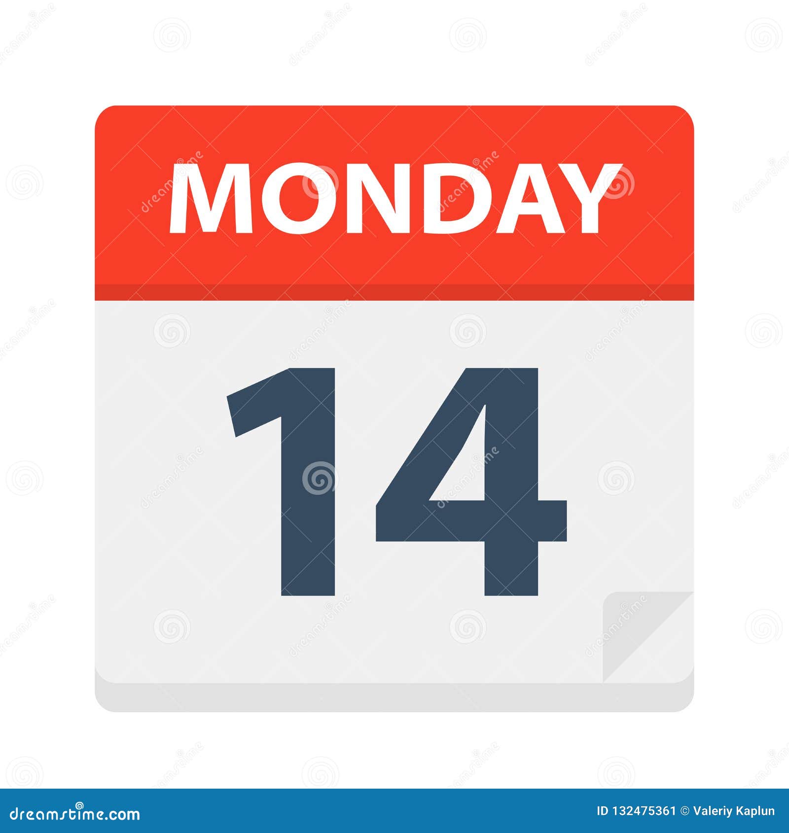 Monday 14 - Calendar Icon. Vector Illustration of Week Day Paper Leaf ...