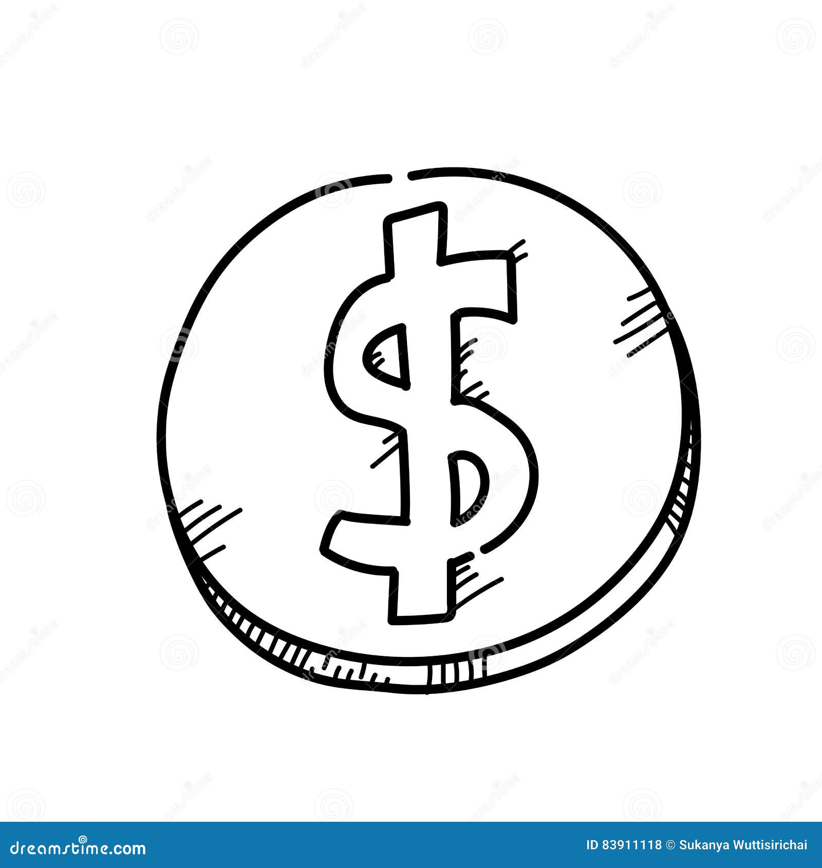 Moneda Del Ejemplo Del Dibujo A Pulso Stock de ilustración