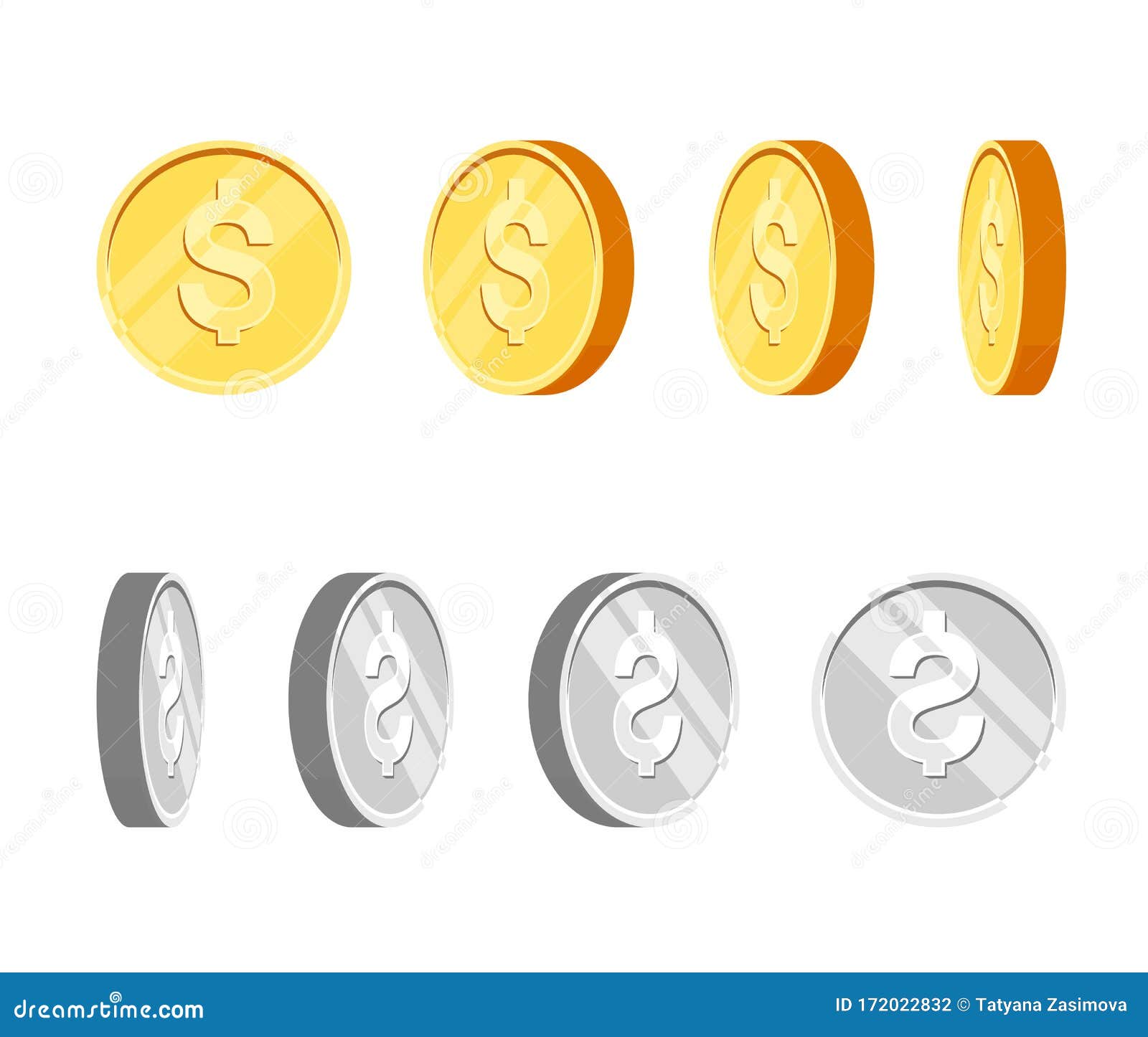 Monedas Planas De Oro Y Plata De Dibujos Animados, Juegos De Iconos En Diferentes ángulos Para La Animación Ilustración Vectorial Ilustración del Vector - Ilustración de rico, negocios: 172022832
