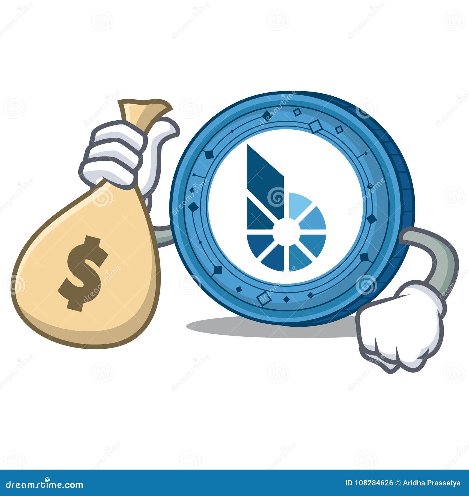 With Money Bag BitShares Coin Character Cartoon Stock ...