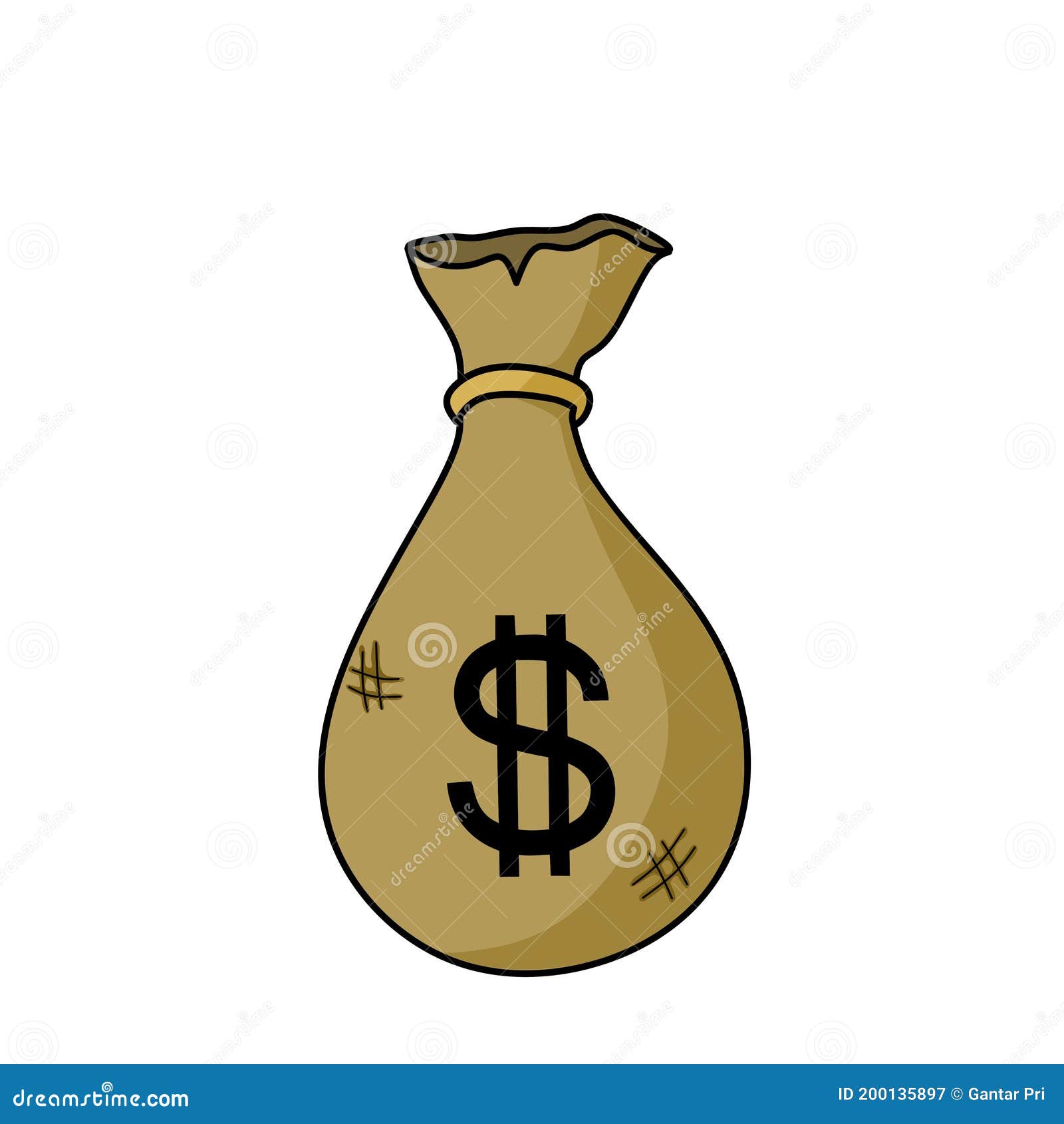 a bag of money with a dollar sign on it is shown in the middle of