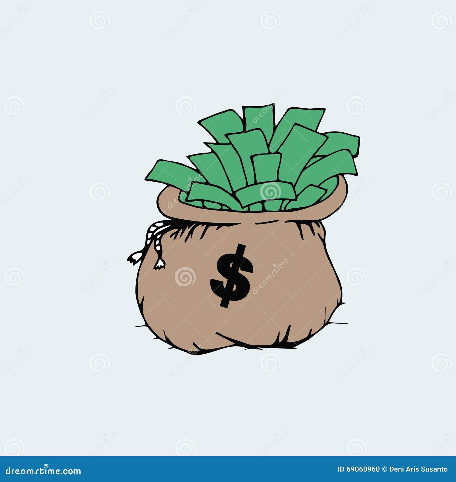 Money bag Cartoon stock illustration. Illustration of hand - 69060960