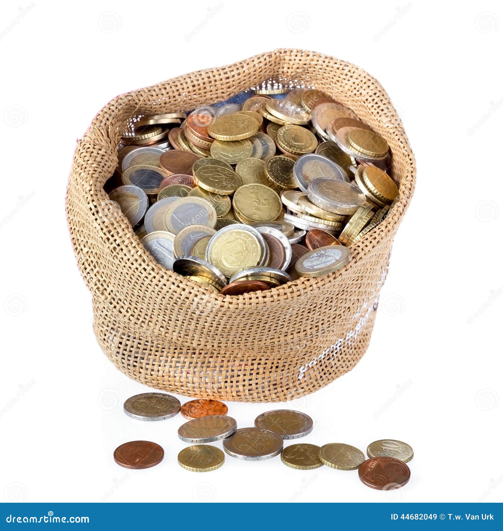 Money Bag with Coins Isolated Over White Stock Image Image of gold
