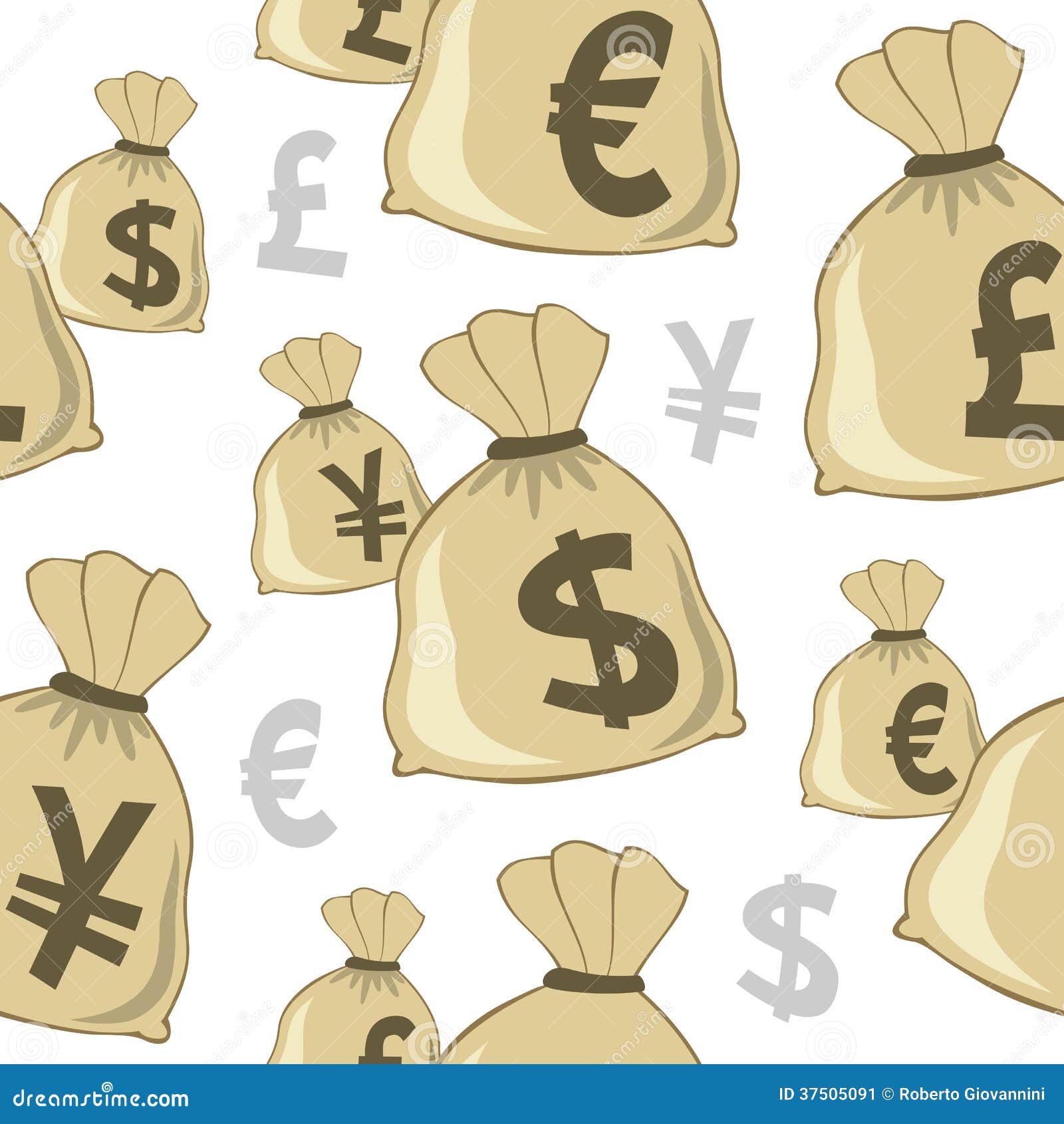 Money Bag Currencies Seamless Pattern Stock Vector Illustration of