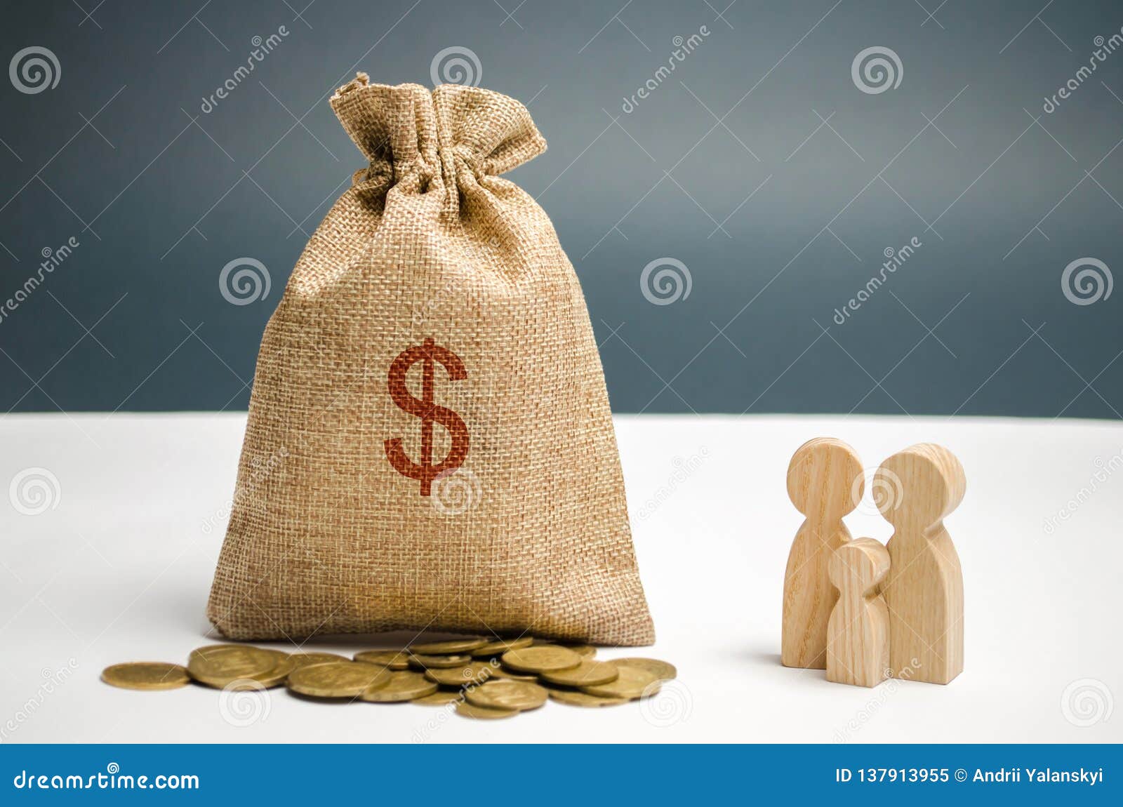 A Money Bag with a Dollar Sign is Standing Near the Family. the Concept ...