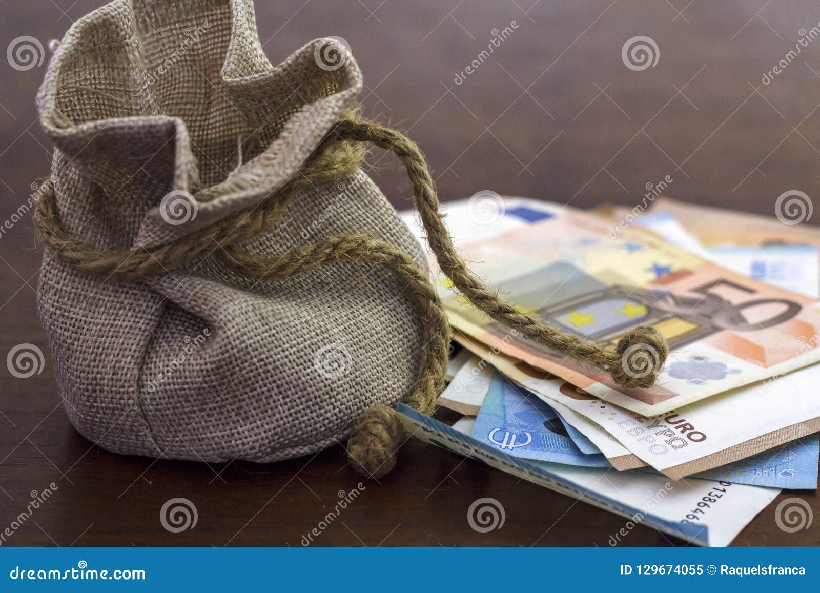 Money Bag and Euro Banknotes Stock Image Image of market, business