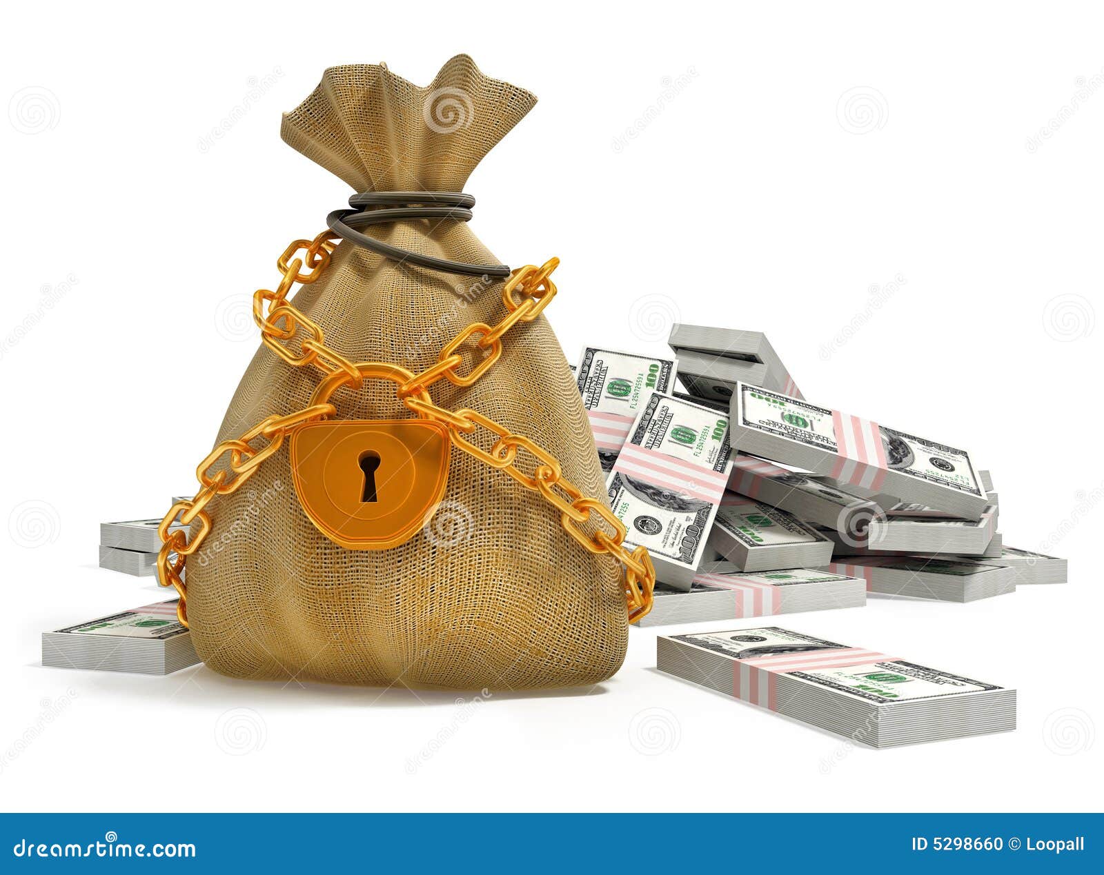 Bag Full Of Money With Sign Of Real Clipping Path Included Stock